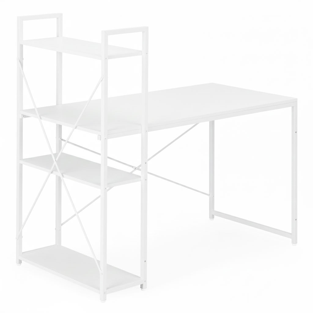 Computerbureau met planken, 120x60 cm, wit MDF