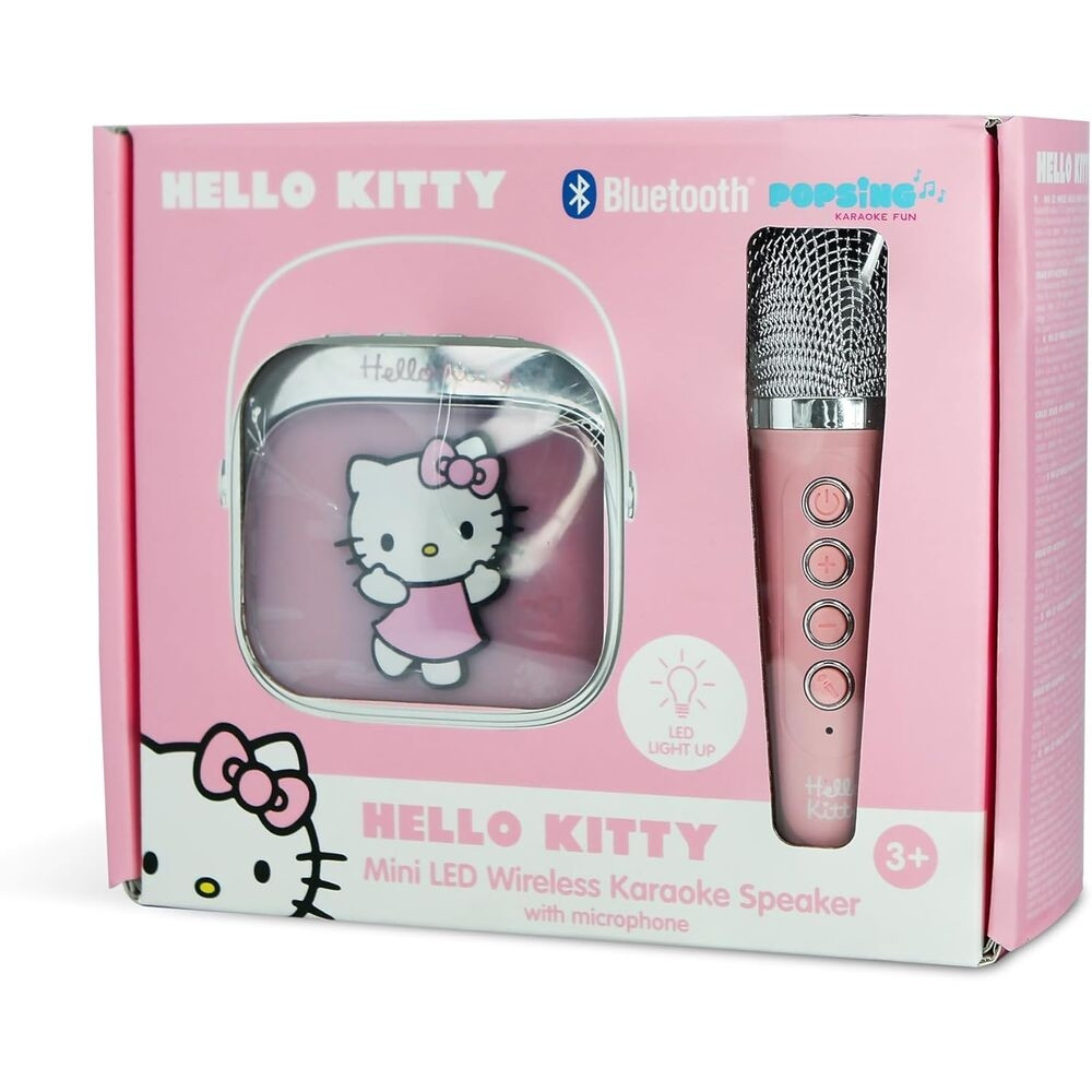 Caixa de som e microfone de karaokê com LED da Hello Kitty