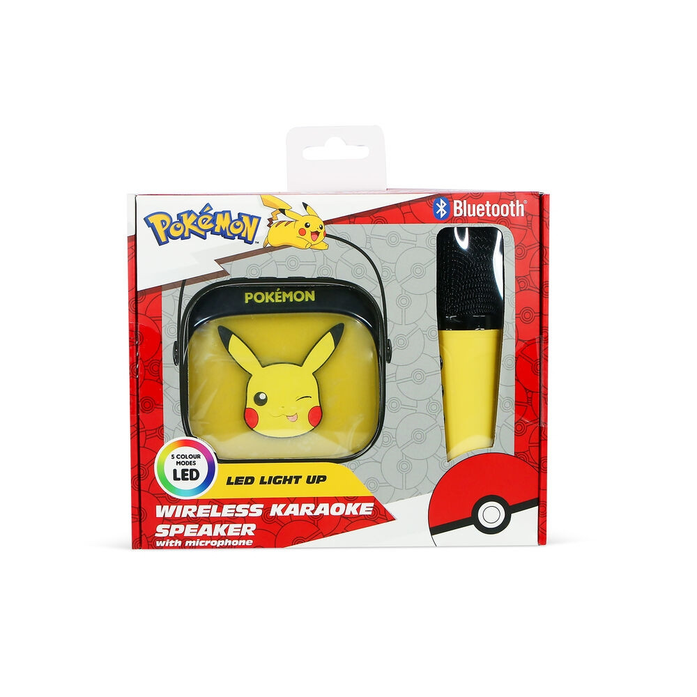 Caixa de som e microfone de karaokê com LED do Pikachu de Pokémon