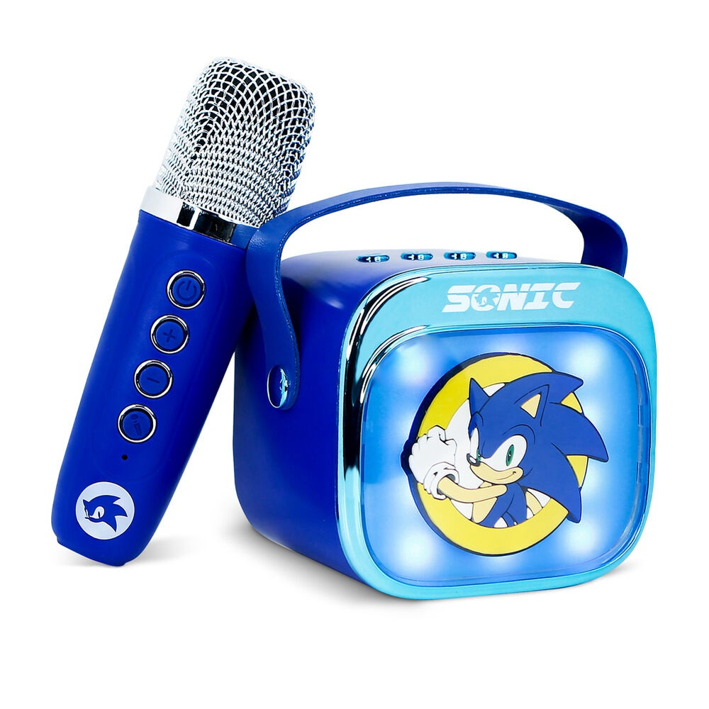Caixa de som e microfone de karaokê com LED do Sonic The Hedgehog