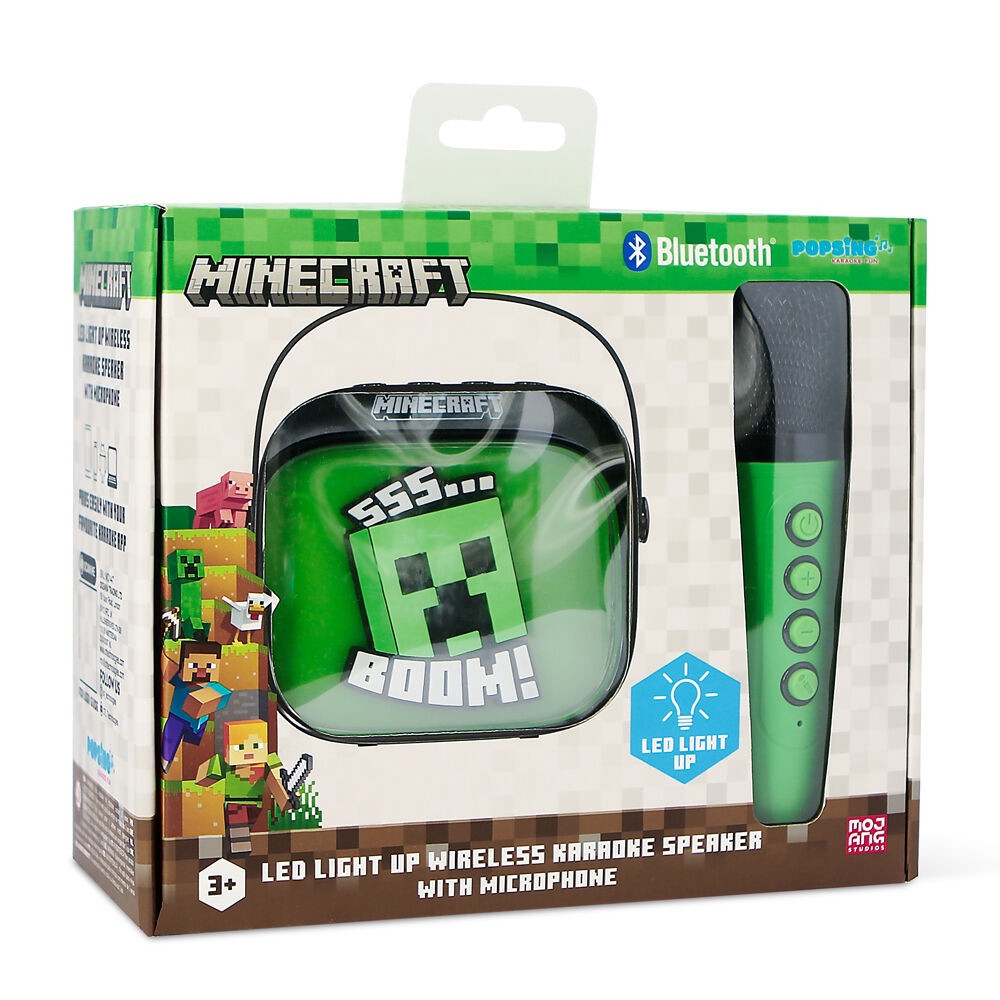 Caixa de som e microfone de karaokê LED do Minecraft