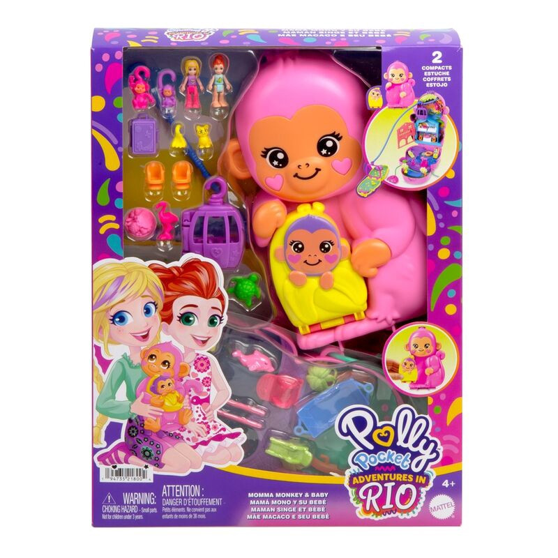 Bolsa Polly Pocket com a mamãe macaca e o bebê