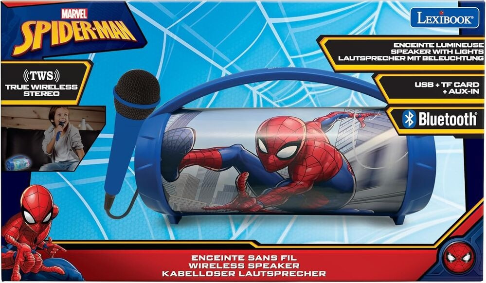 Caixa de som Marvel Homem-Aranha com microfone Bluetooth