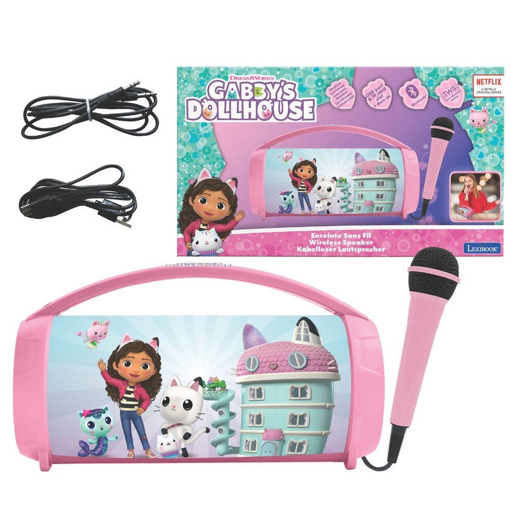 Caixa de Som Bluetooth Iluminada Gabbys Dollhouse + Microfone