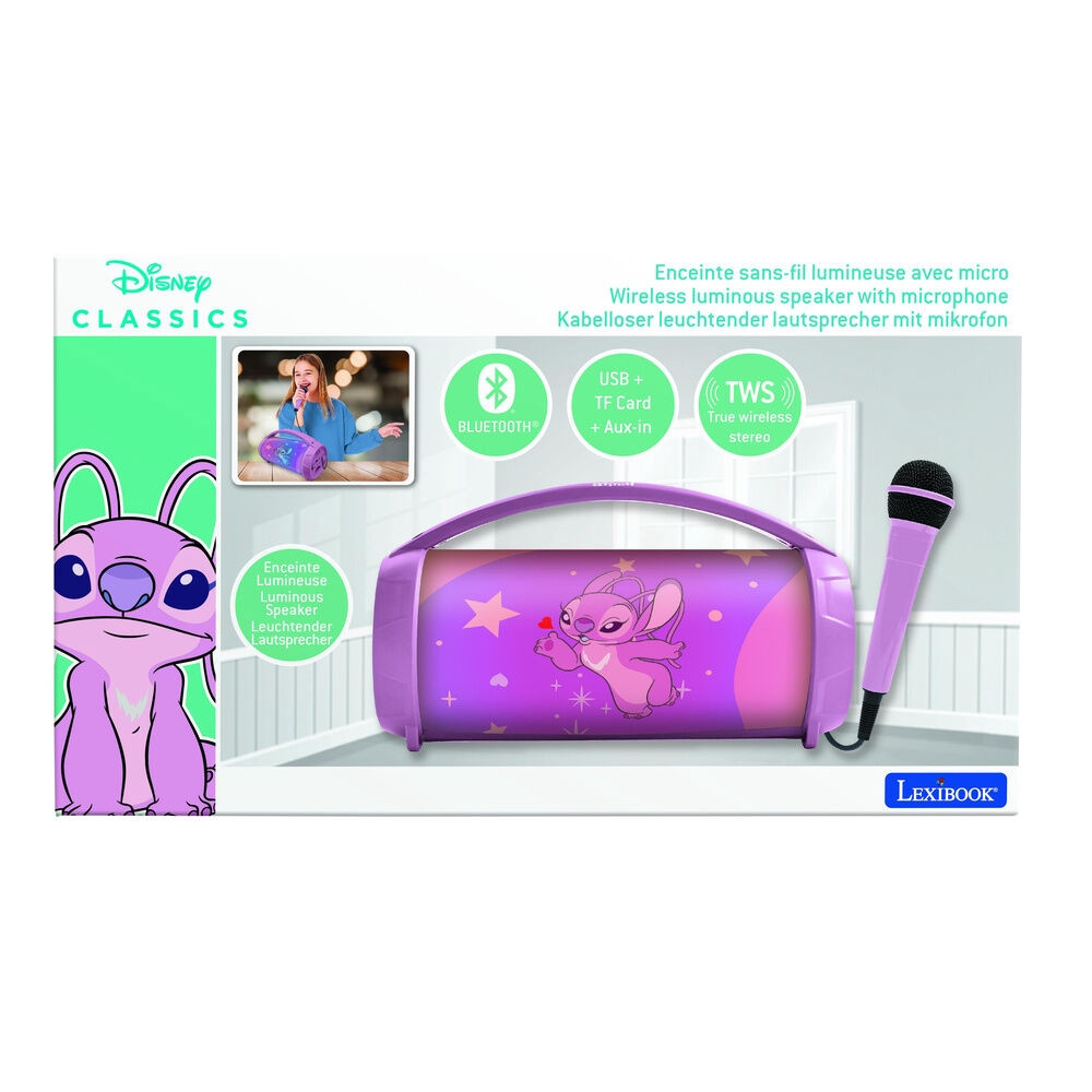 Caixa de som Bluetooth iluminada com o anjo Stitch da Disney e micr...
