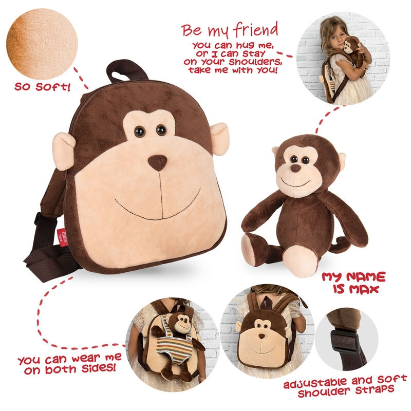 Max Monkey Wenderucksack mit Plüschtier, 25 cm