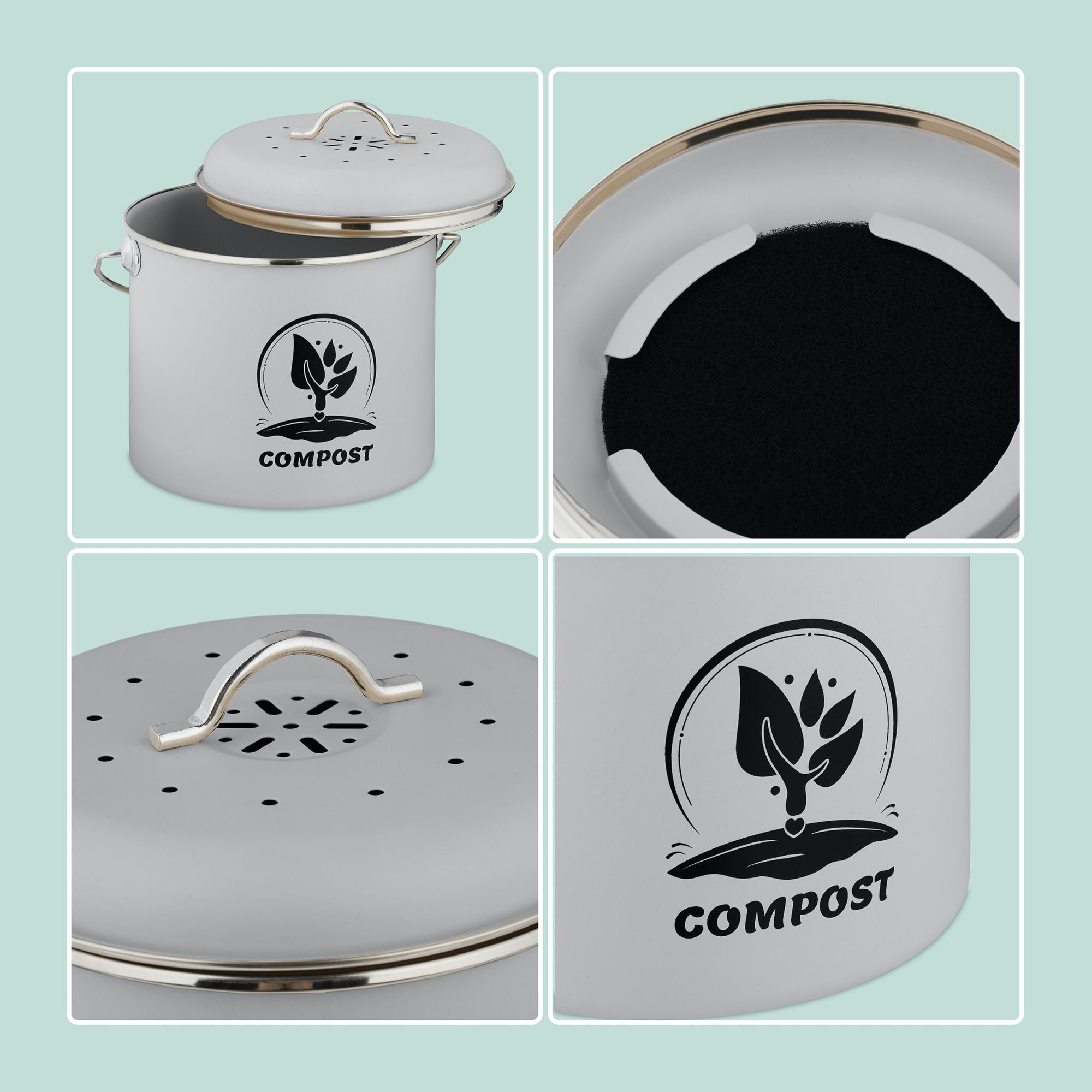 Kitchen Compost Bin 3.5L with Charcoal Filter