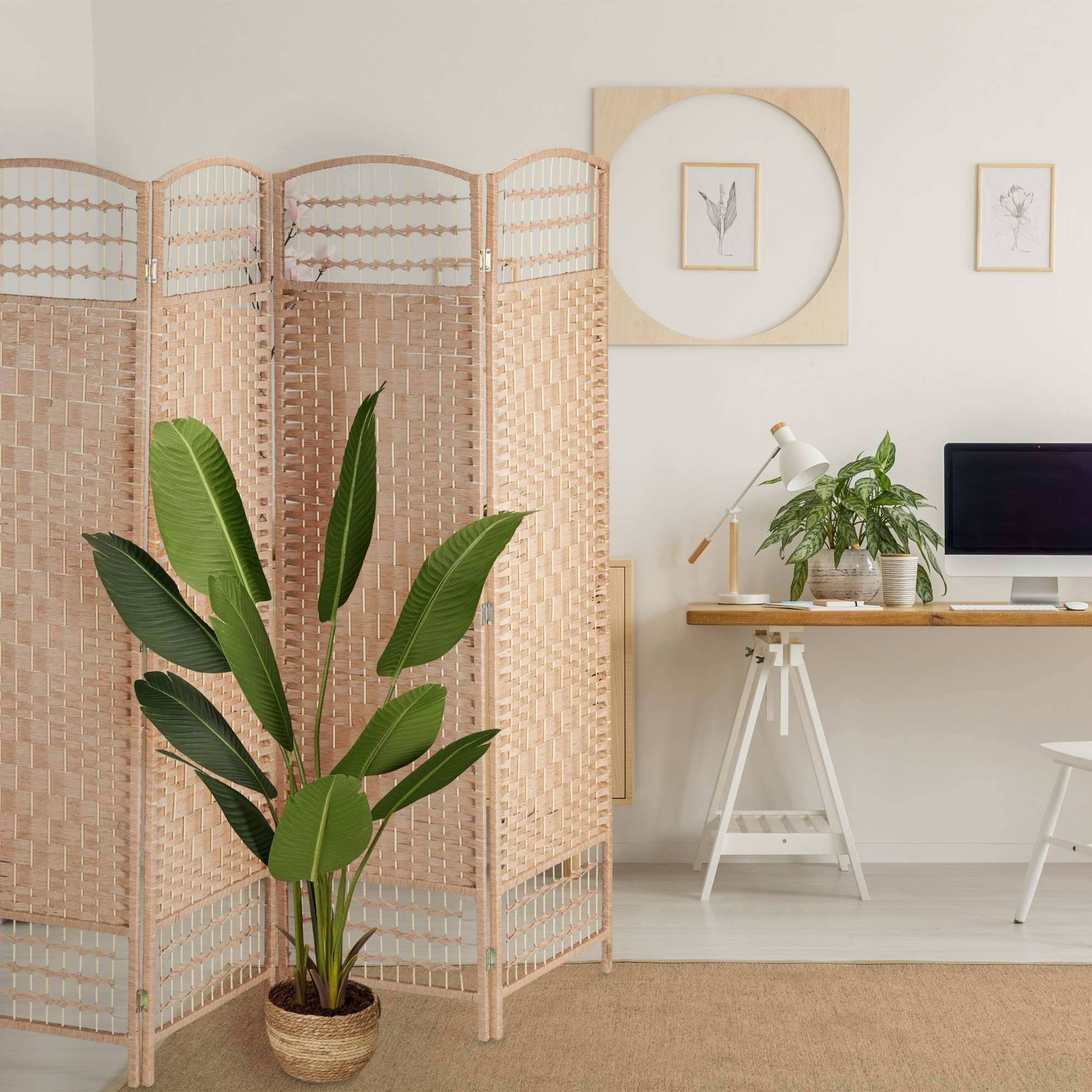 4-Panel Folding Screen in Natural Colour