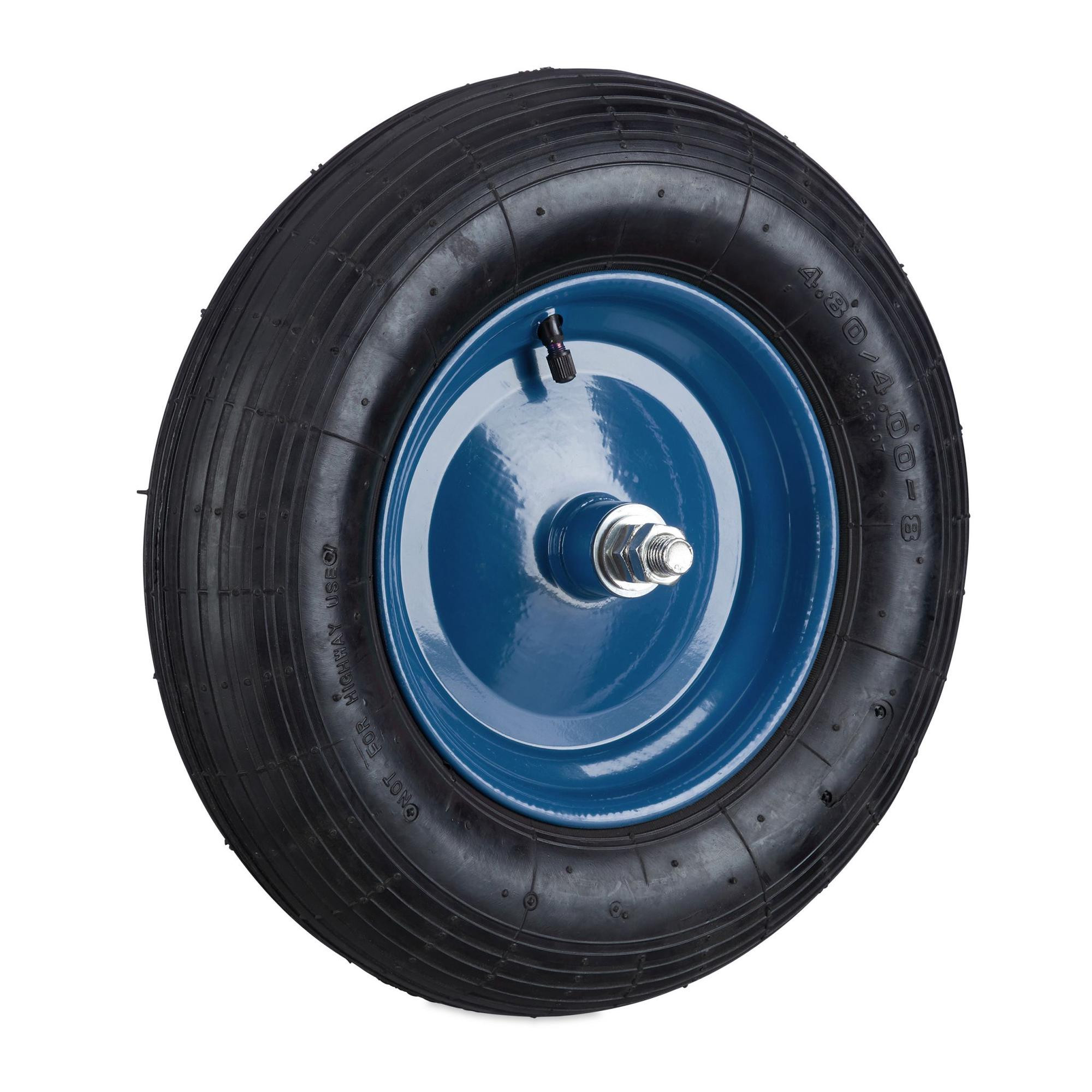 Roda de carrinho de mão com aro e eixo azuis