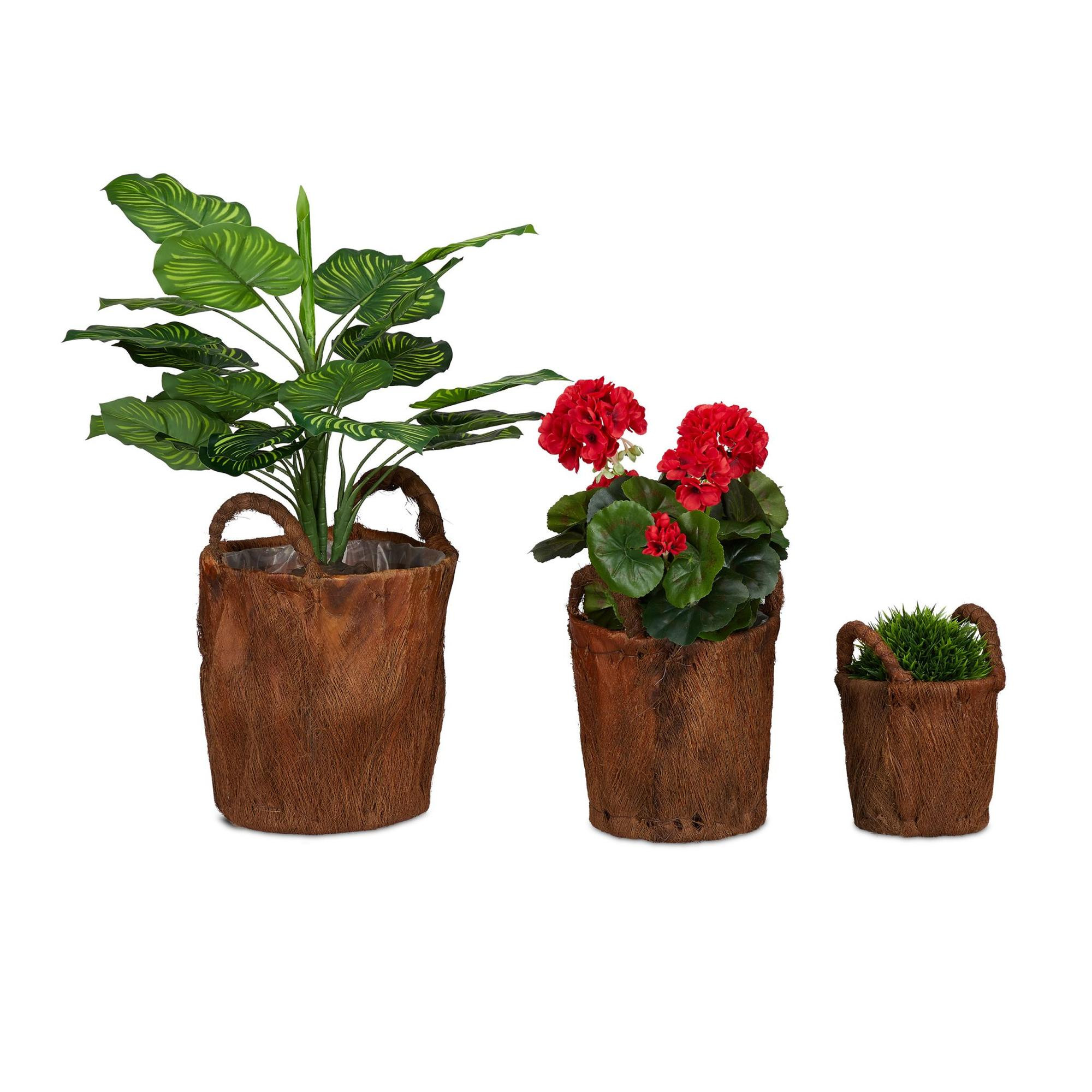 3x Macetas de hojas de coco