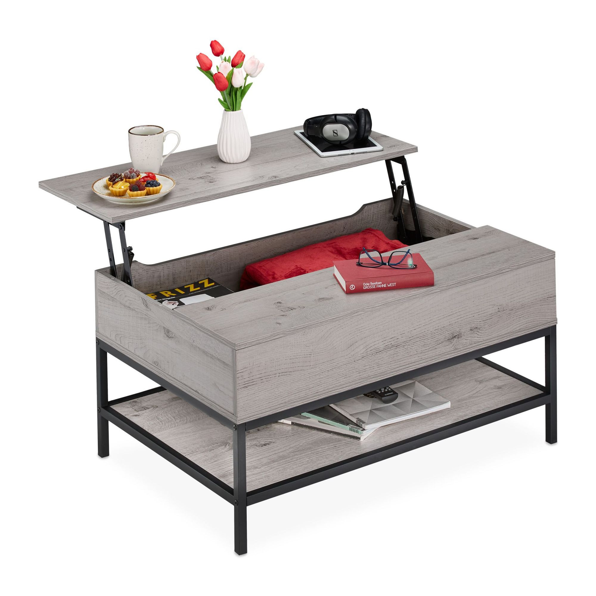 Mesa de centro com tampo elevatório