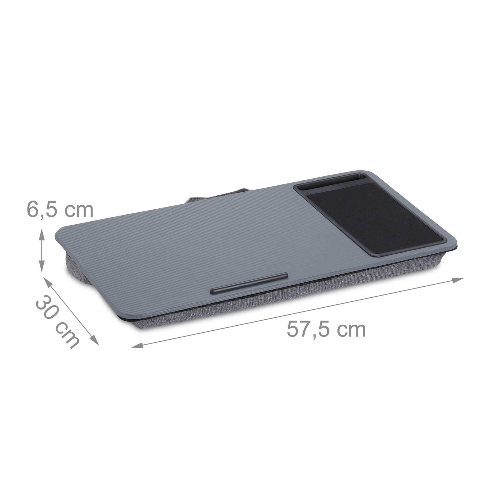Bandeja cinza para laptop com mouse pad