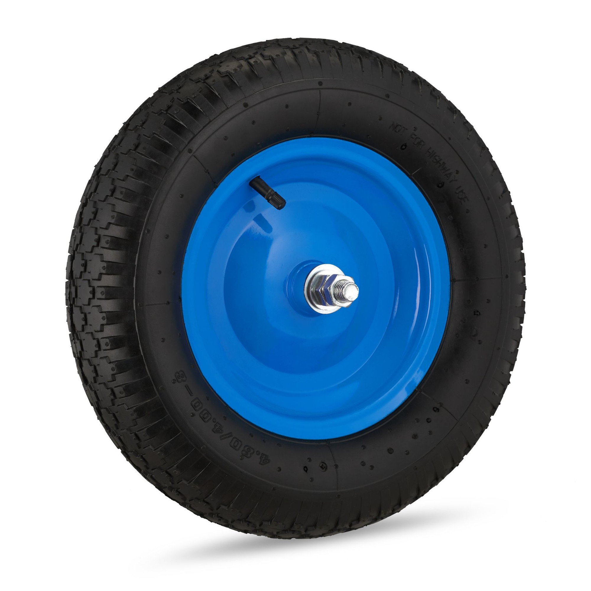 Roda de carrinho de mão azul com eixo