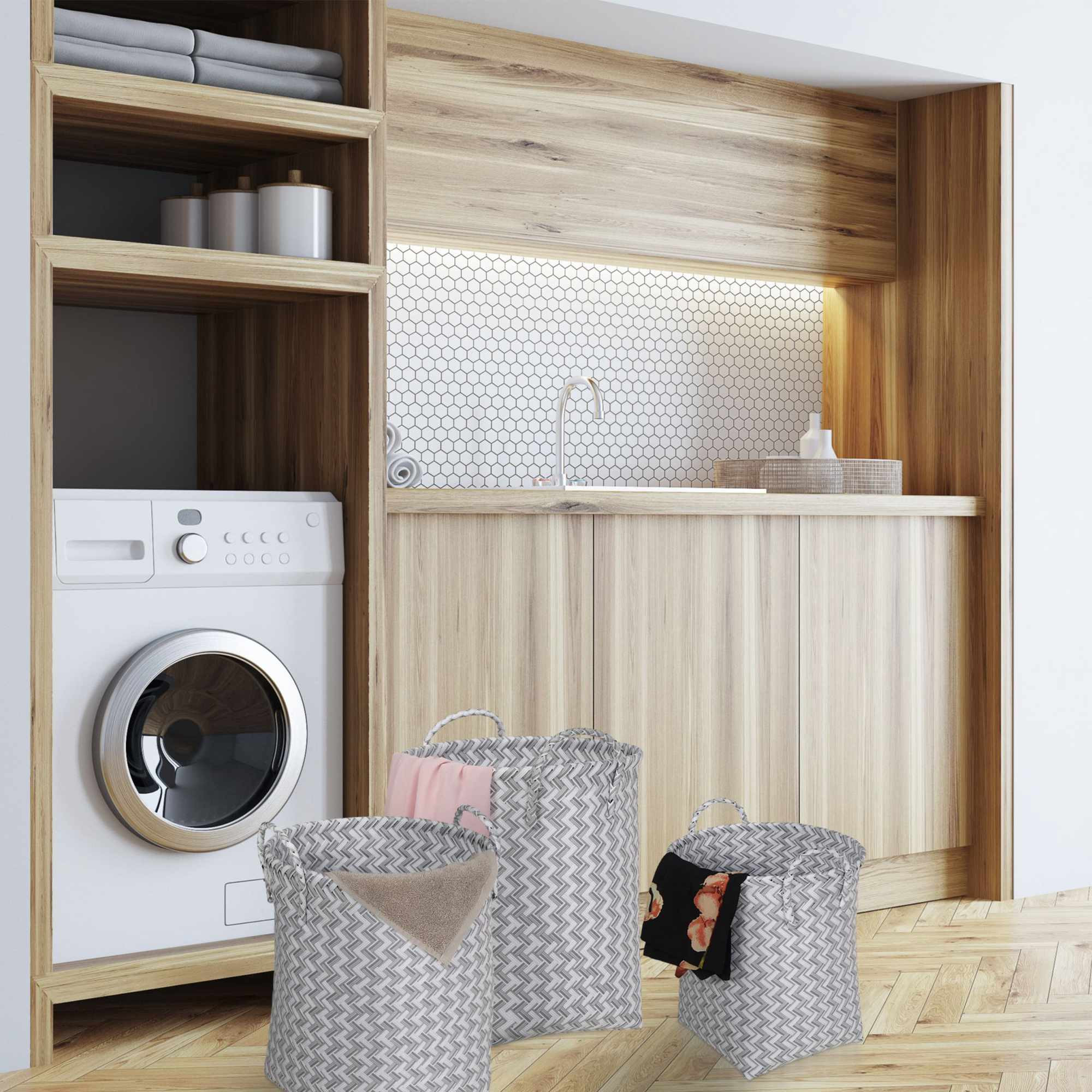 Conjunto de 3 cestos de roupa de tecido
