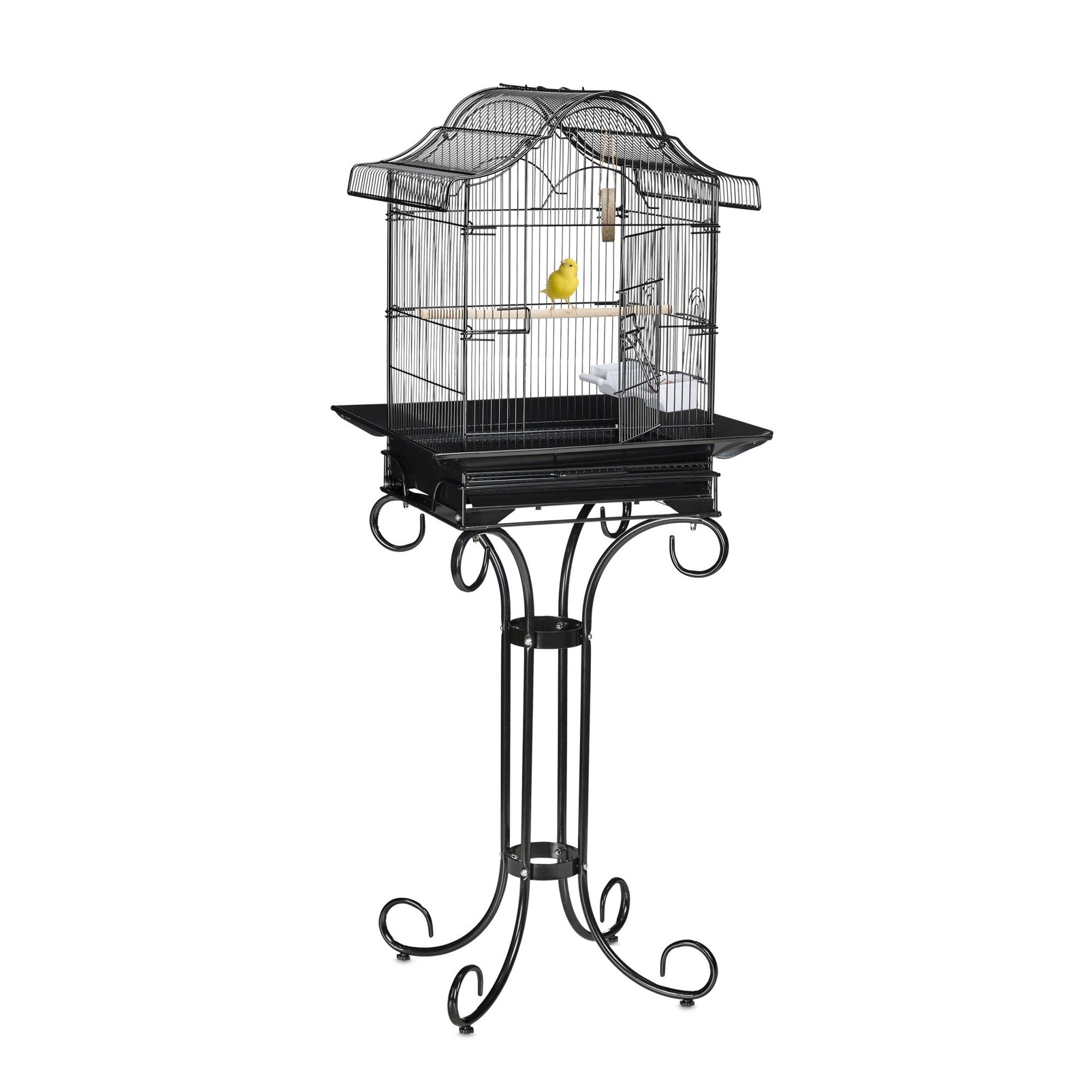 Cage à oiseaux noire avec support