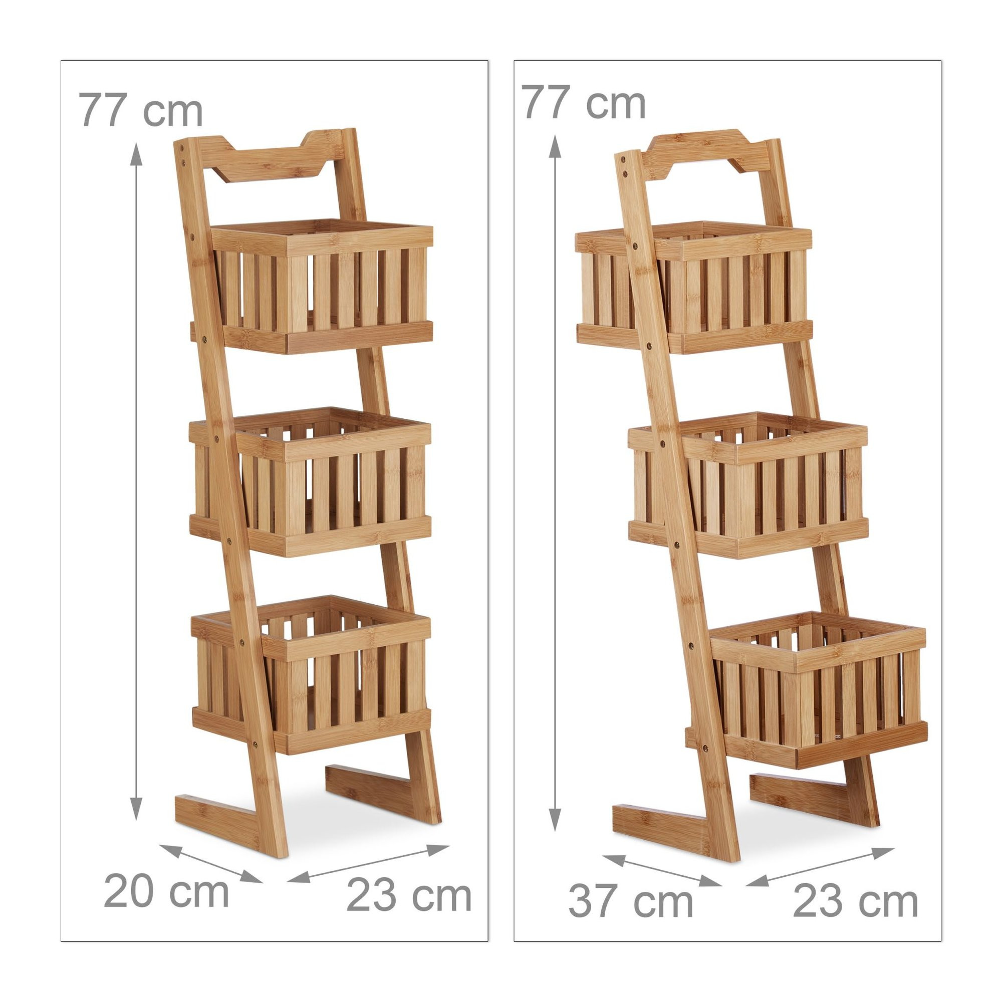Prateleira de banheiro de bambu com 3 cestos