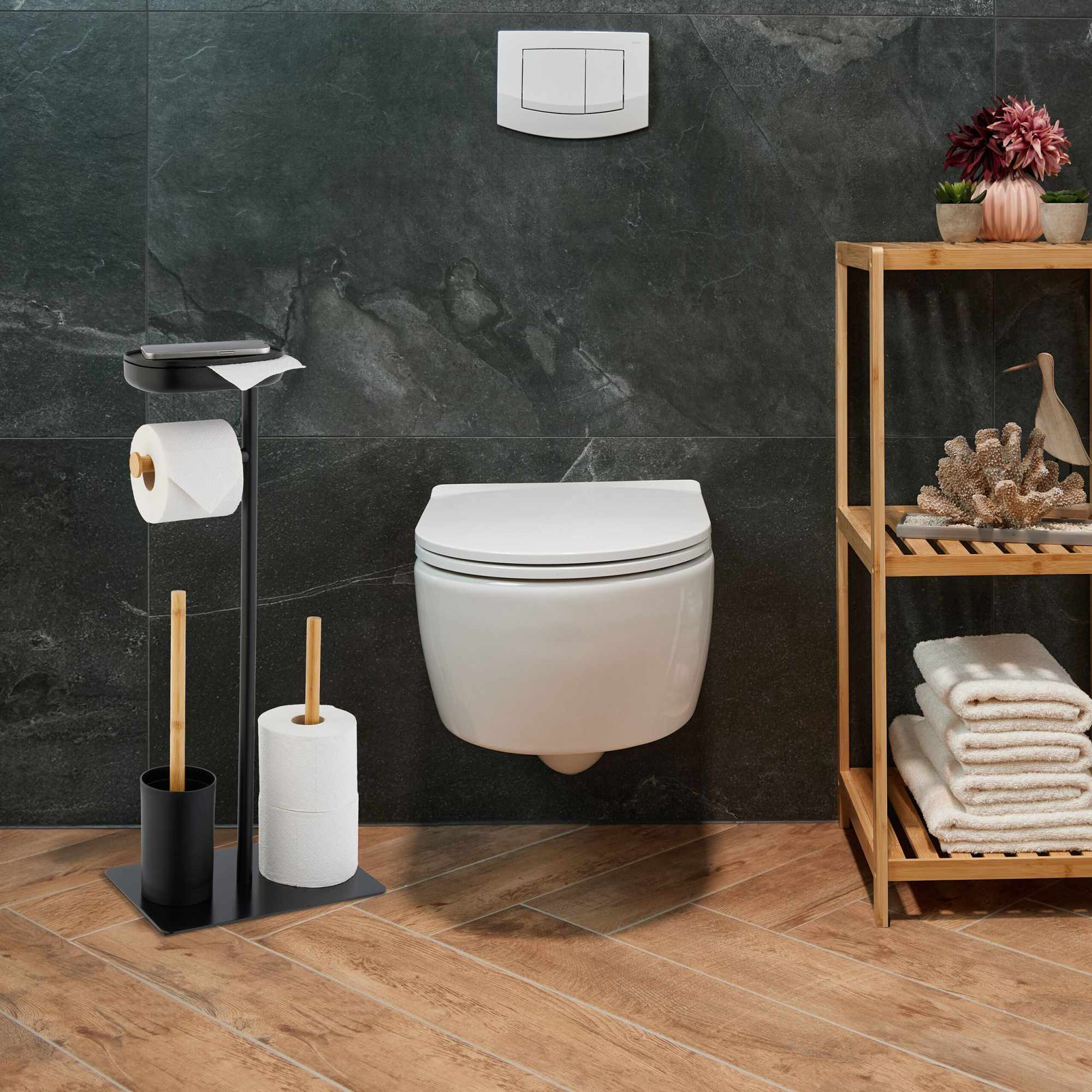 Cadeira de WC com prateleira em bambu e ferro