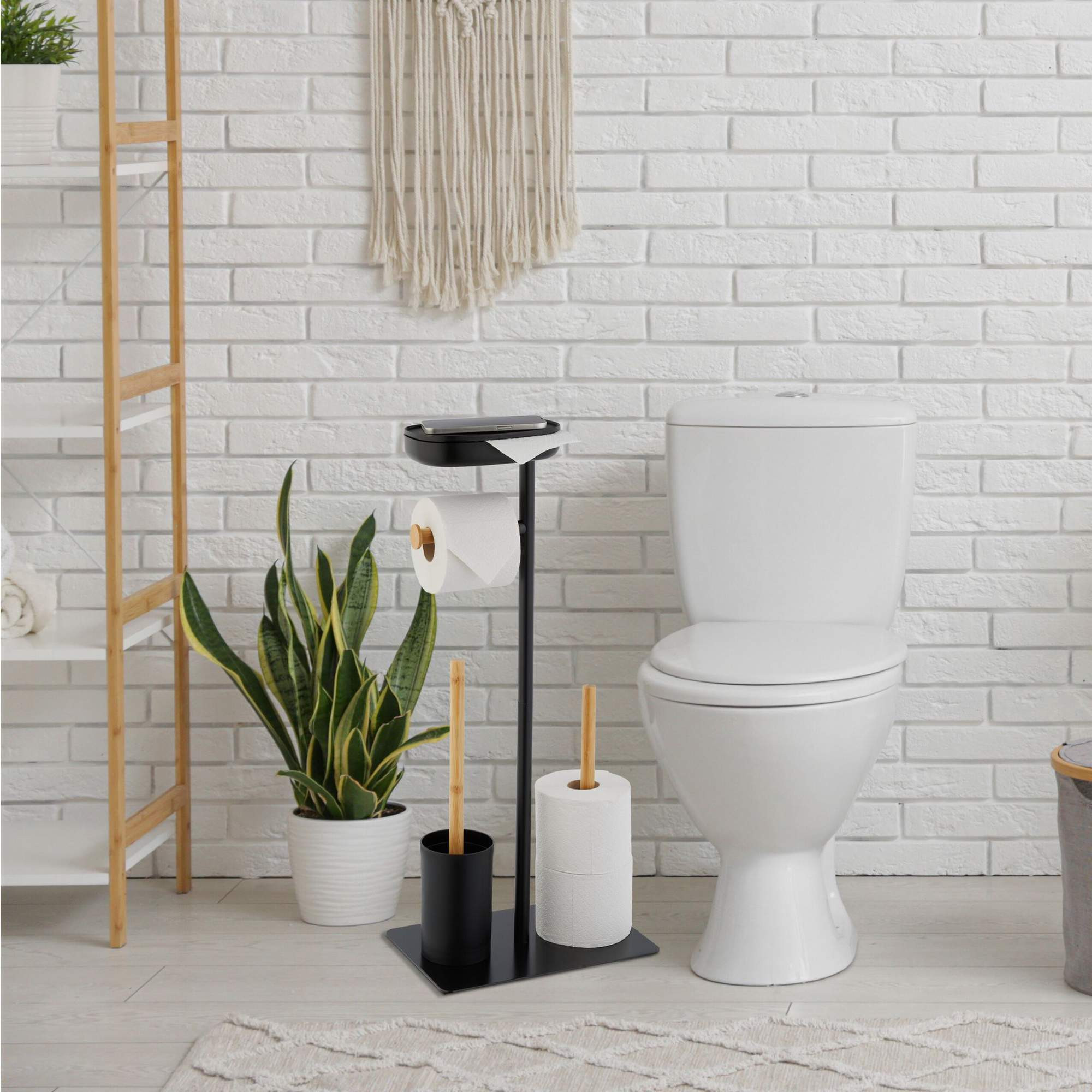 Cadeira de WC com prateleira em bambu e ferro