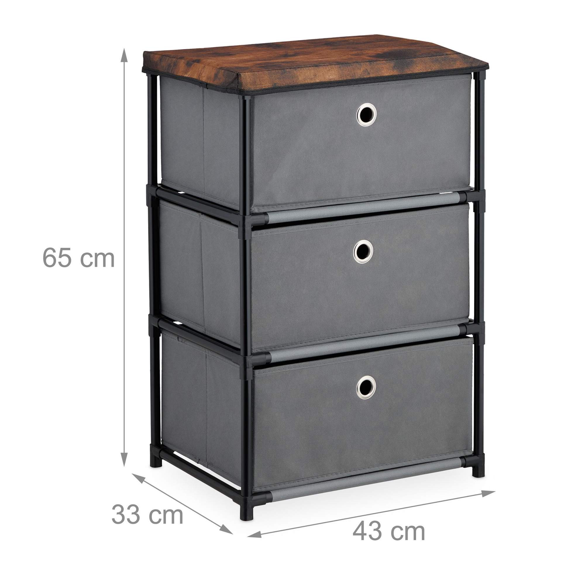 Kommode im Holzdesign mit Stoffschubladen