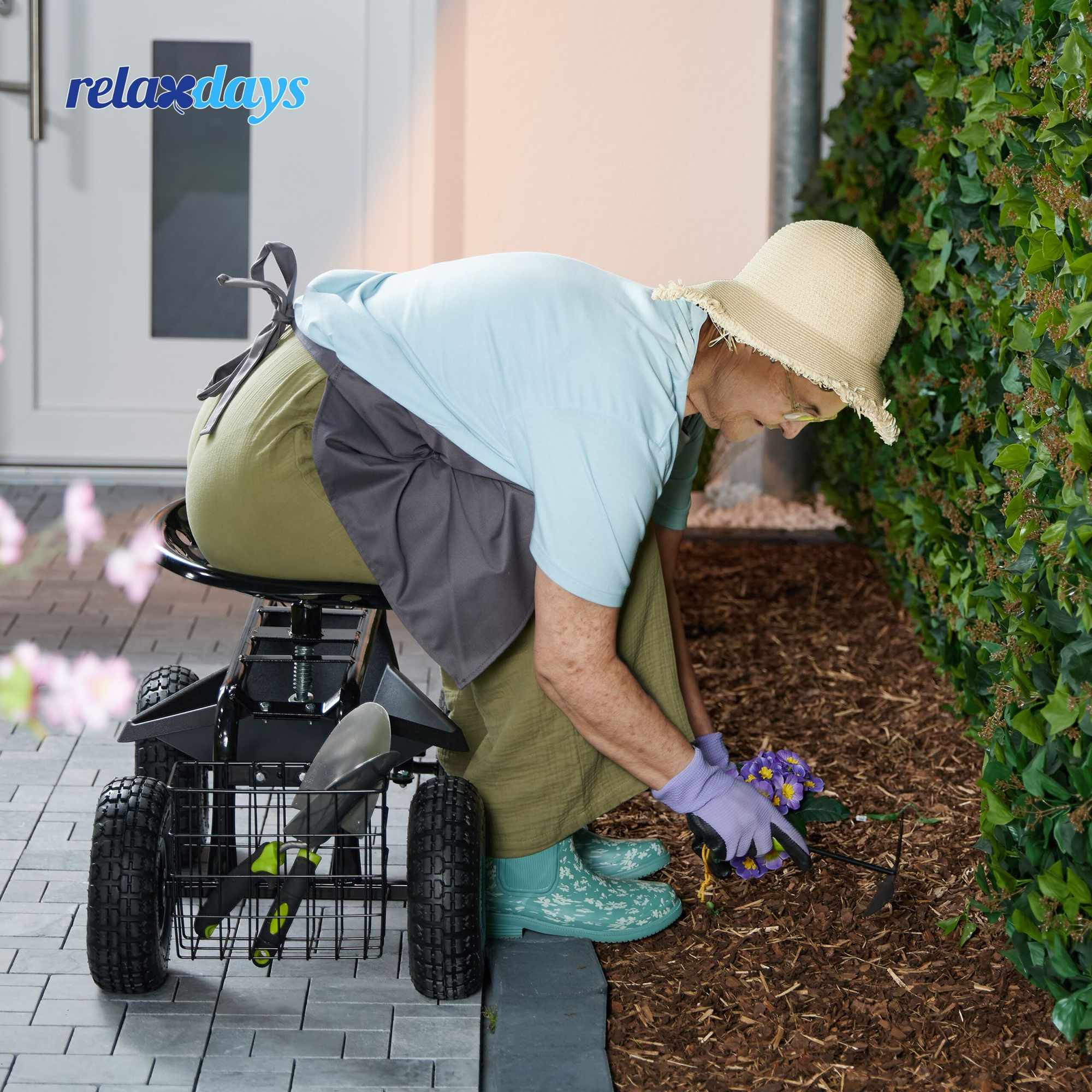 Mobiler Gartensitz mit Stauraum