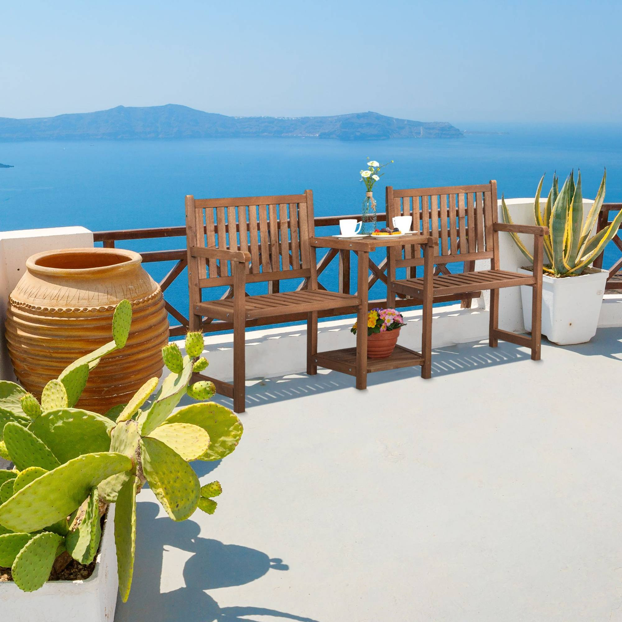 Banc de jardin marron avec table