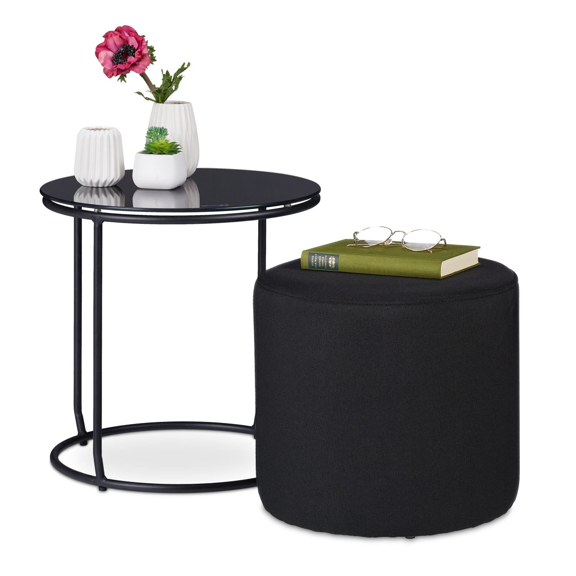 Mesa lateral com pufe preto