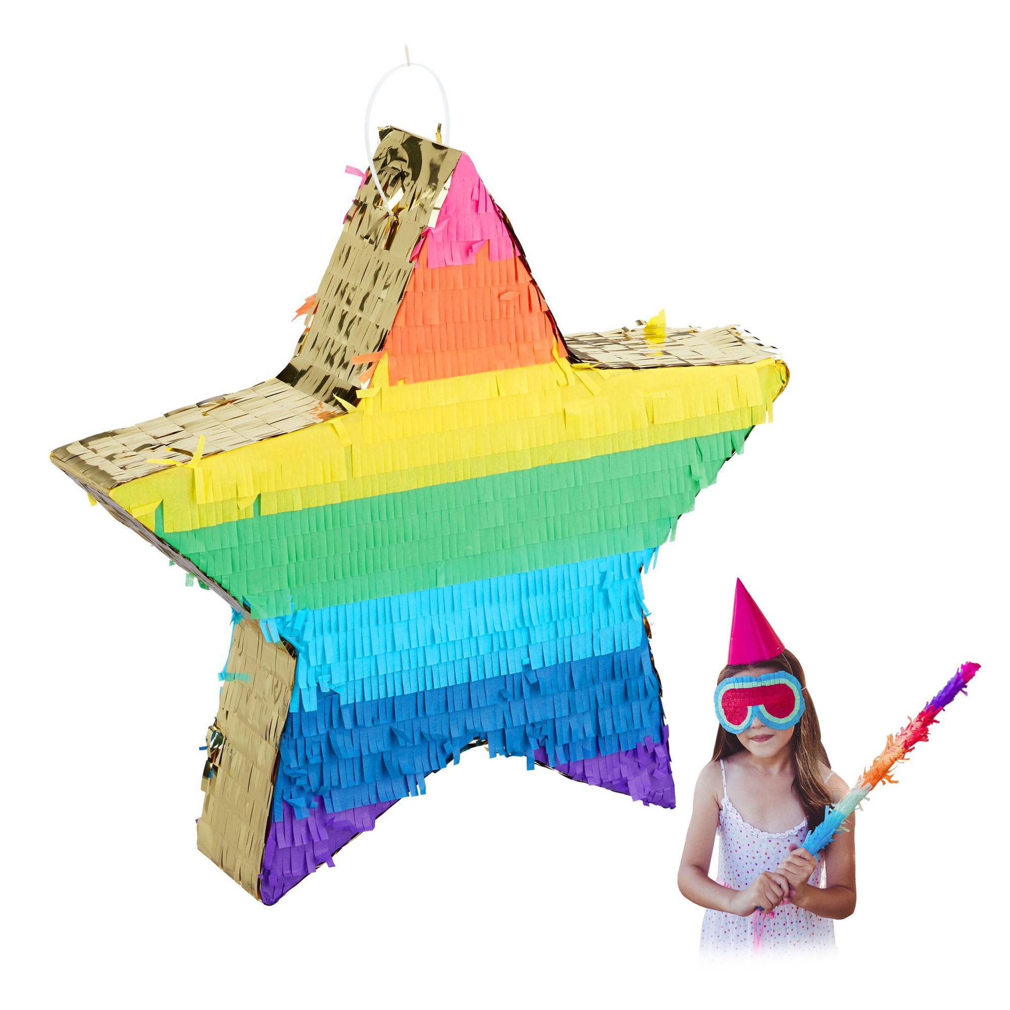 Pinata étoile colorée/dorée