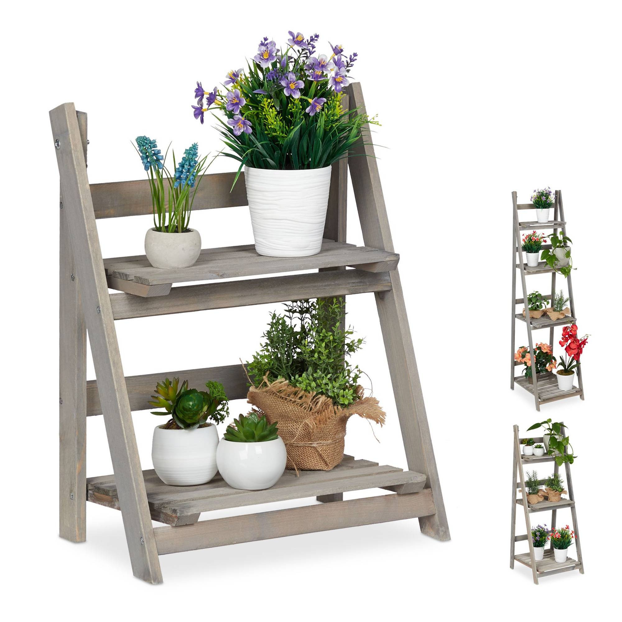 Blumentreppe Holz Grau