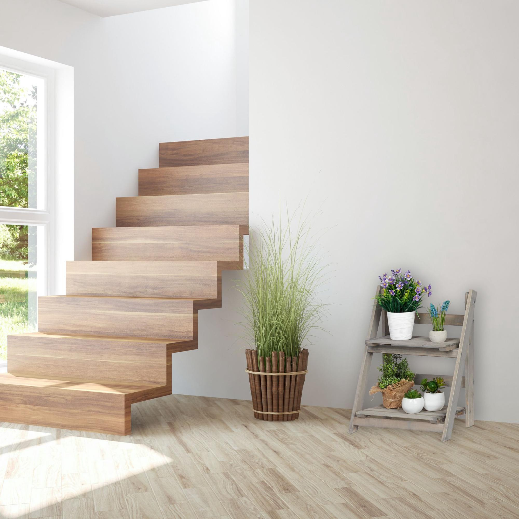 Blumentreppe Holz Grau