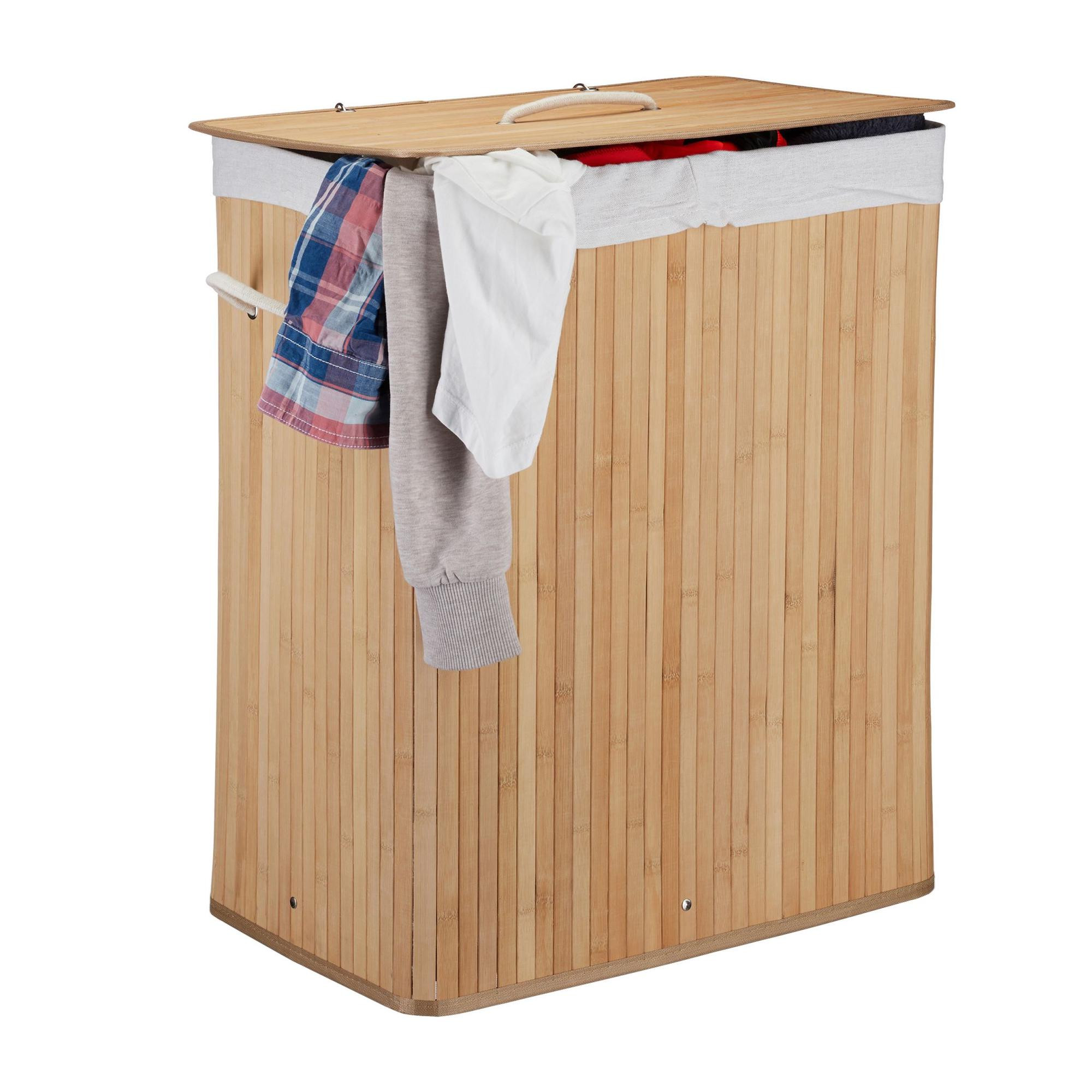 Cesto de roupa de bambu com 2 compartimentos