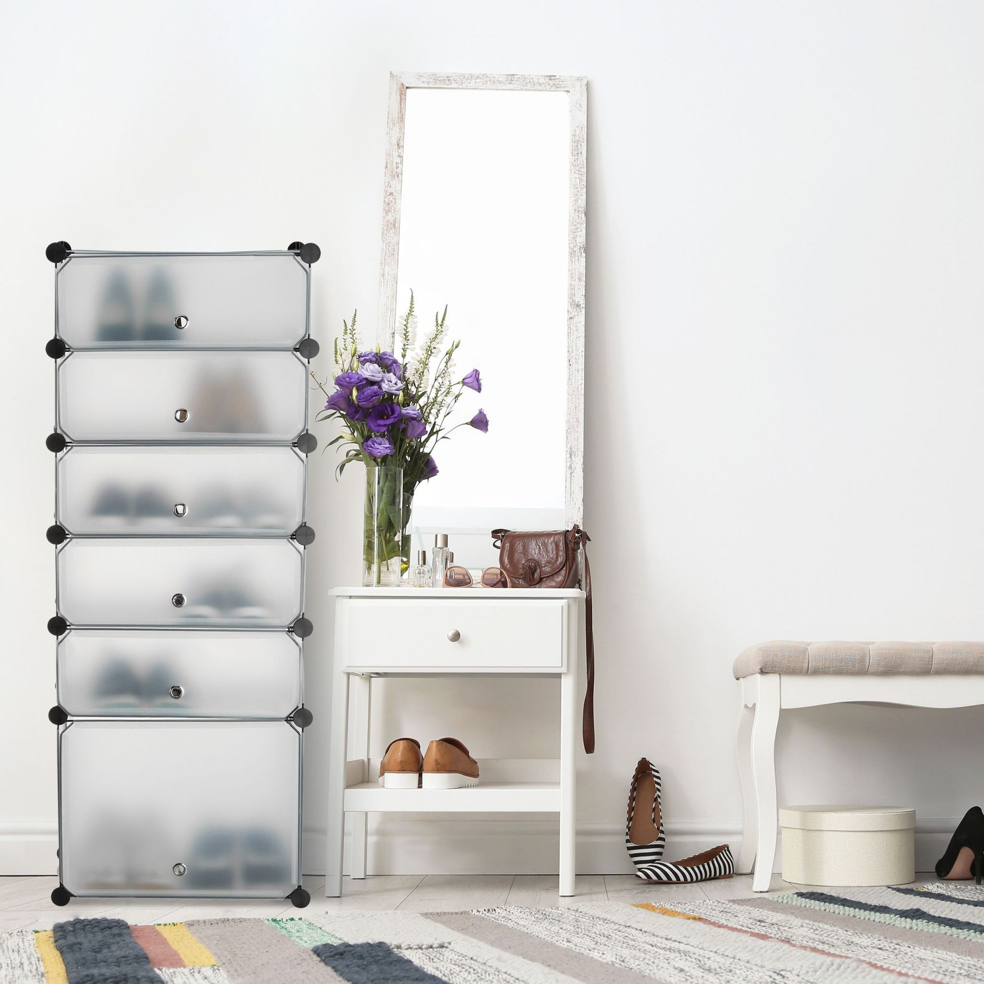 Plastic shoe shelf with 6 compartments