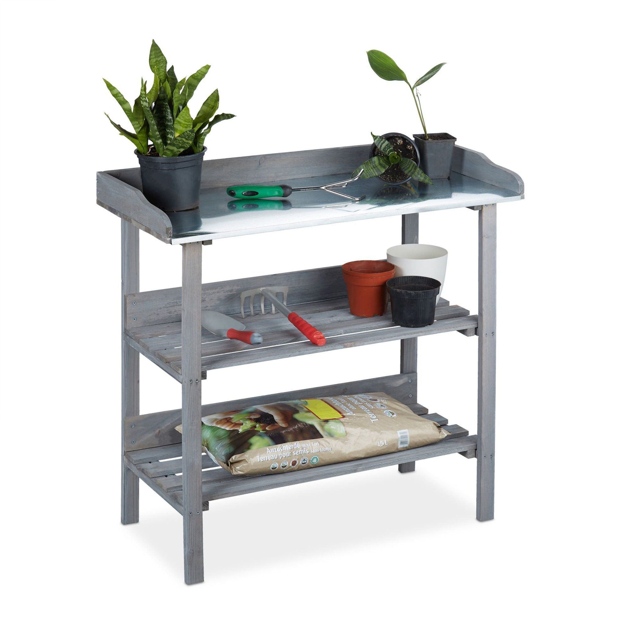 Mesa jardinera de madera gris
