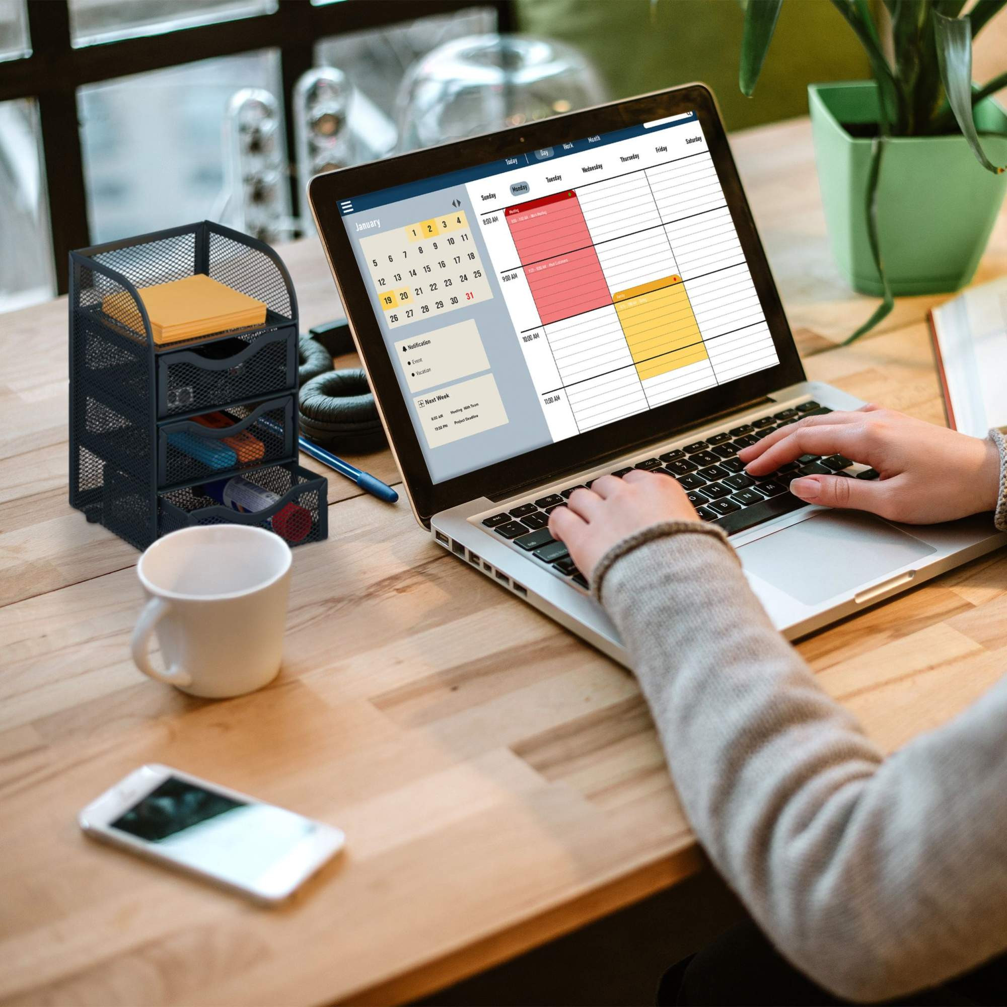 Organisation de bureau avec tiroirs