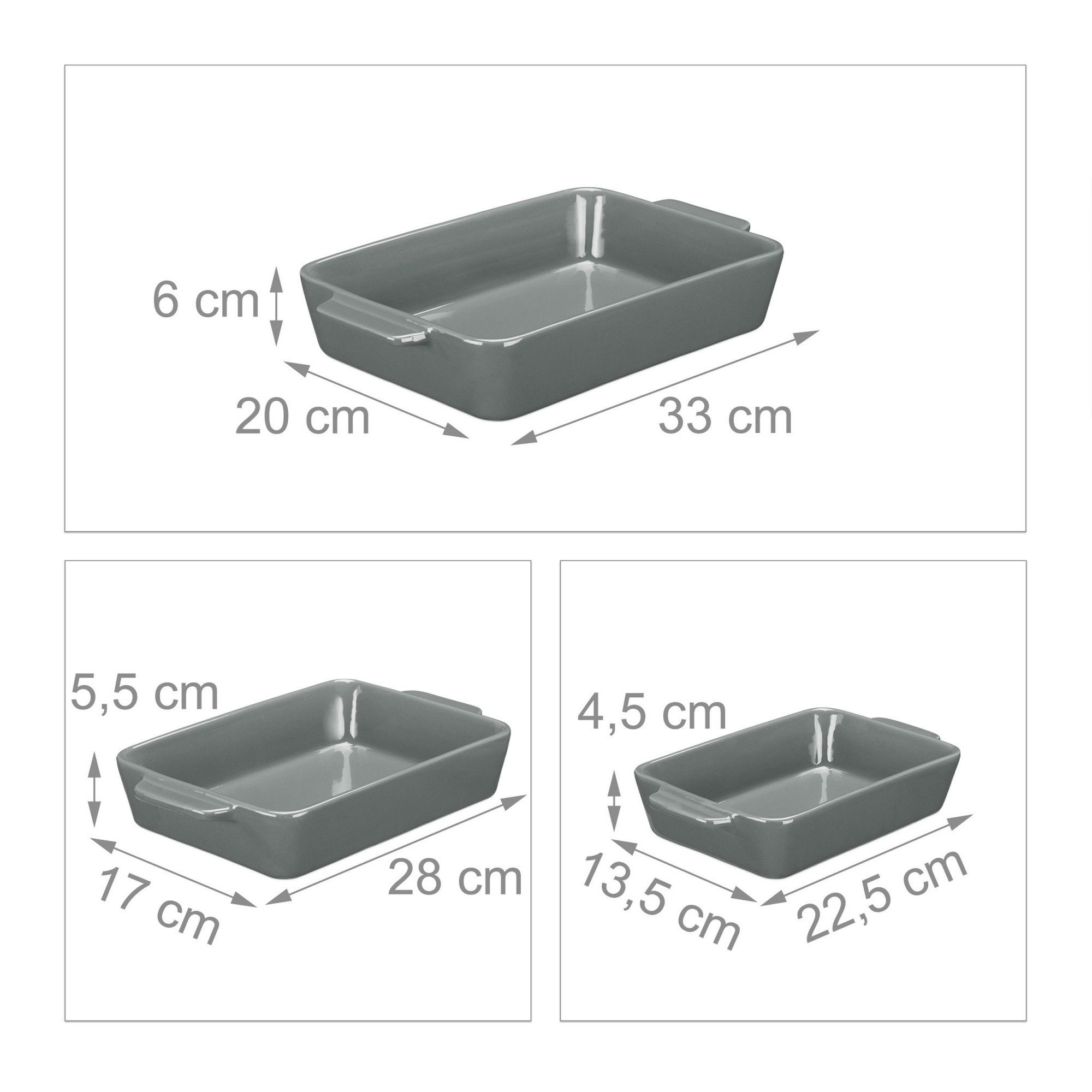 Ofenform Keramik 3er Set grau
