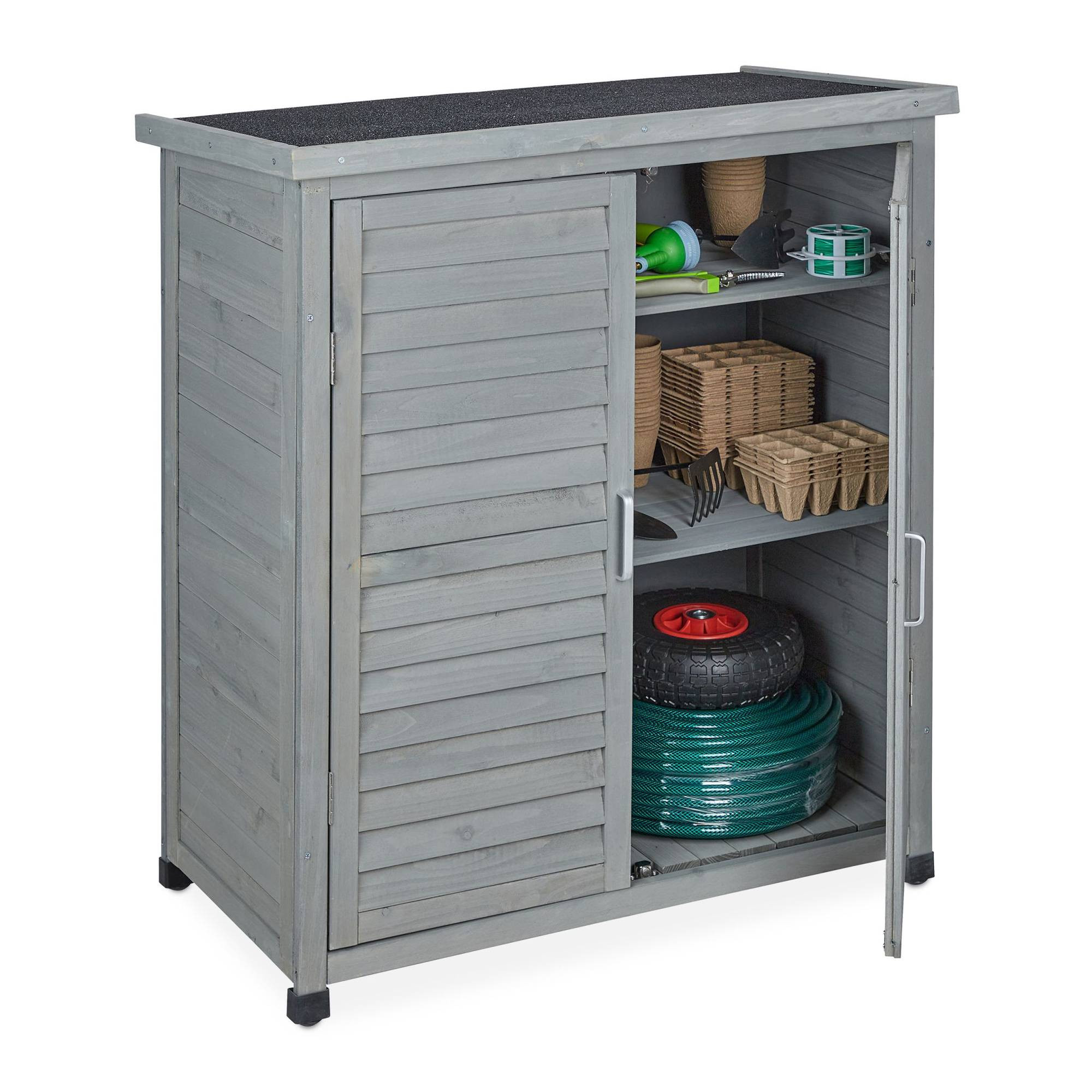 Grauer Gartenschrank mit 3 Fächern