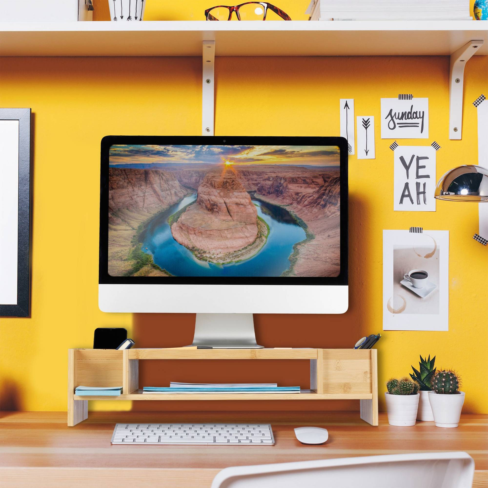 Screen stand and desk storage