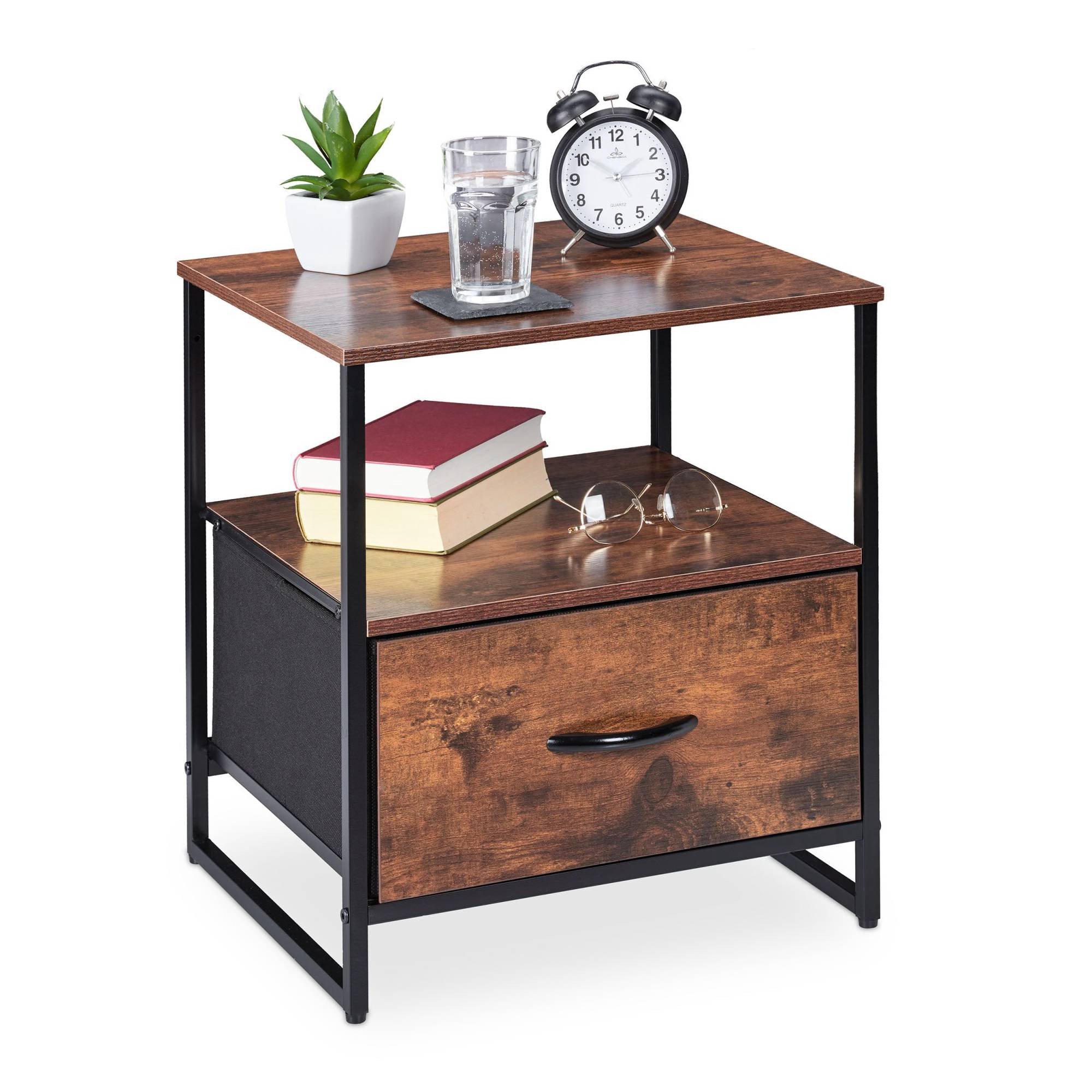 Industrial bedside table with drawer
