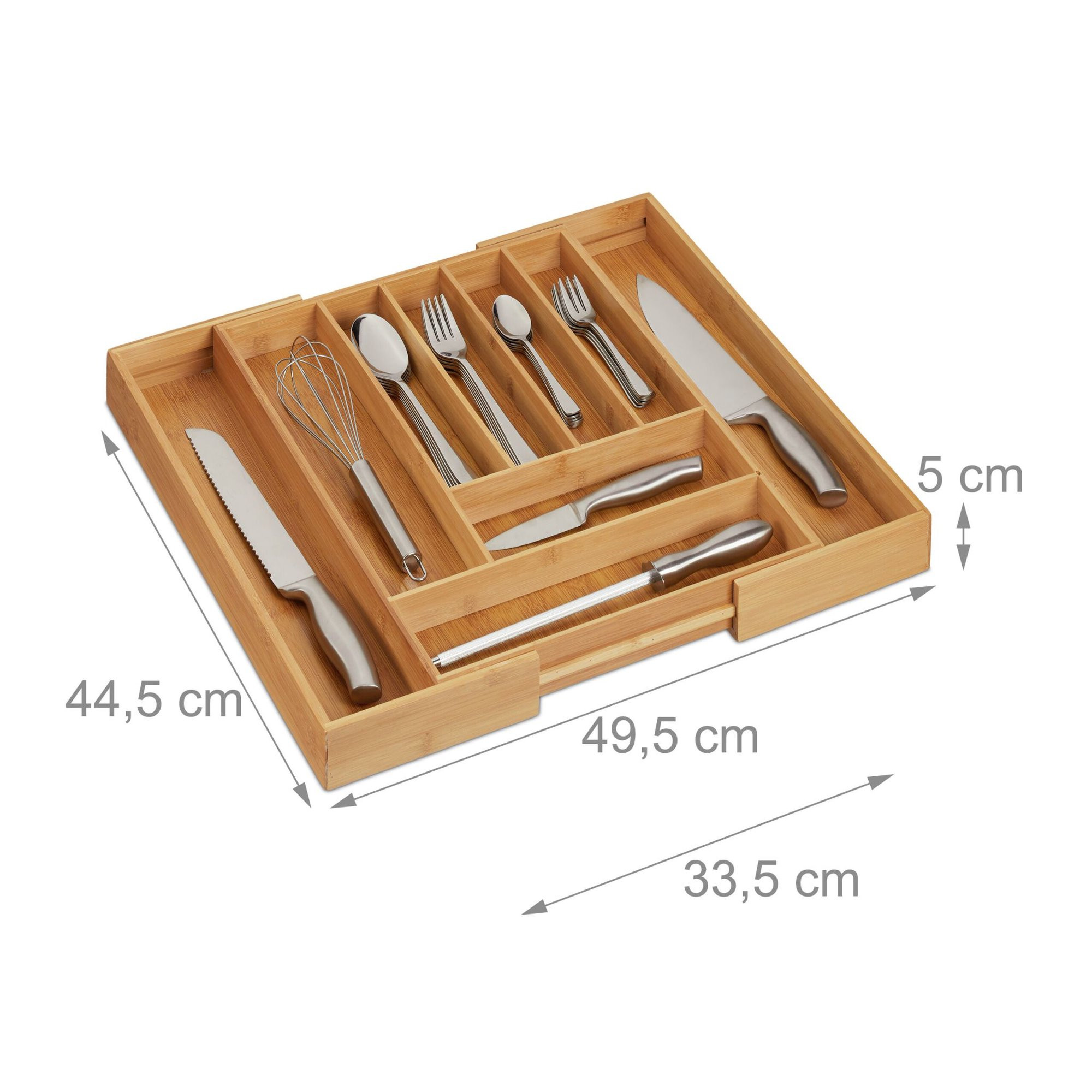Bandeja extensível para talheres de bambu