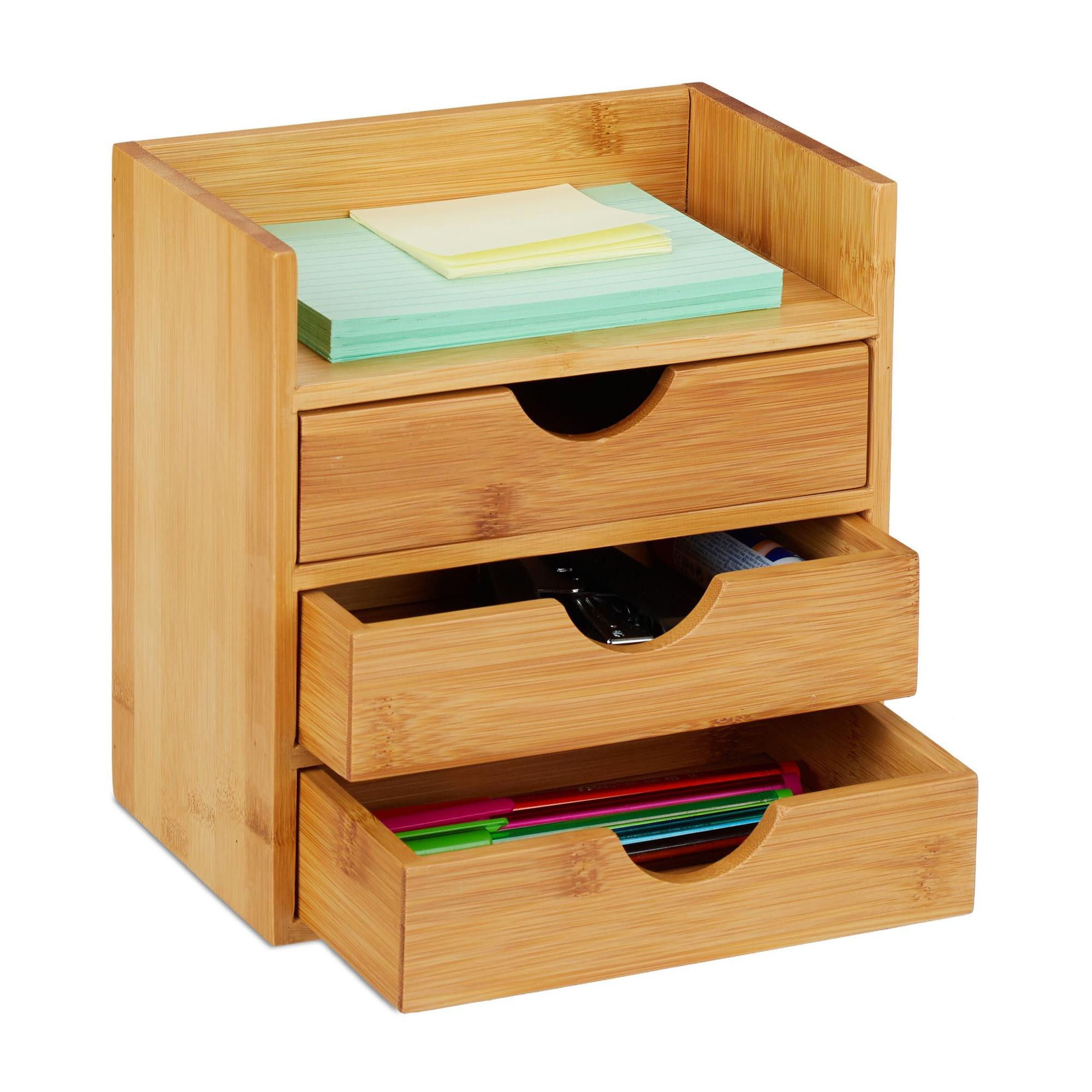 Armazenamento de mesa com gavetas de bambu