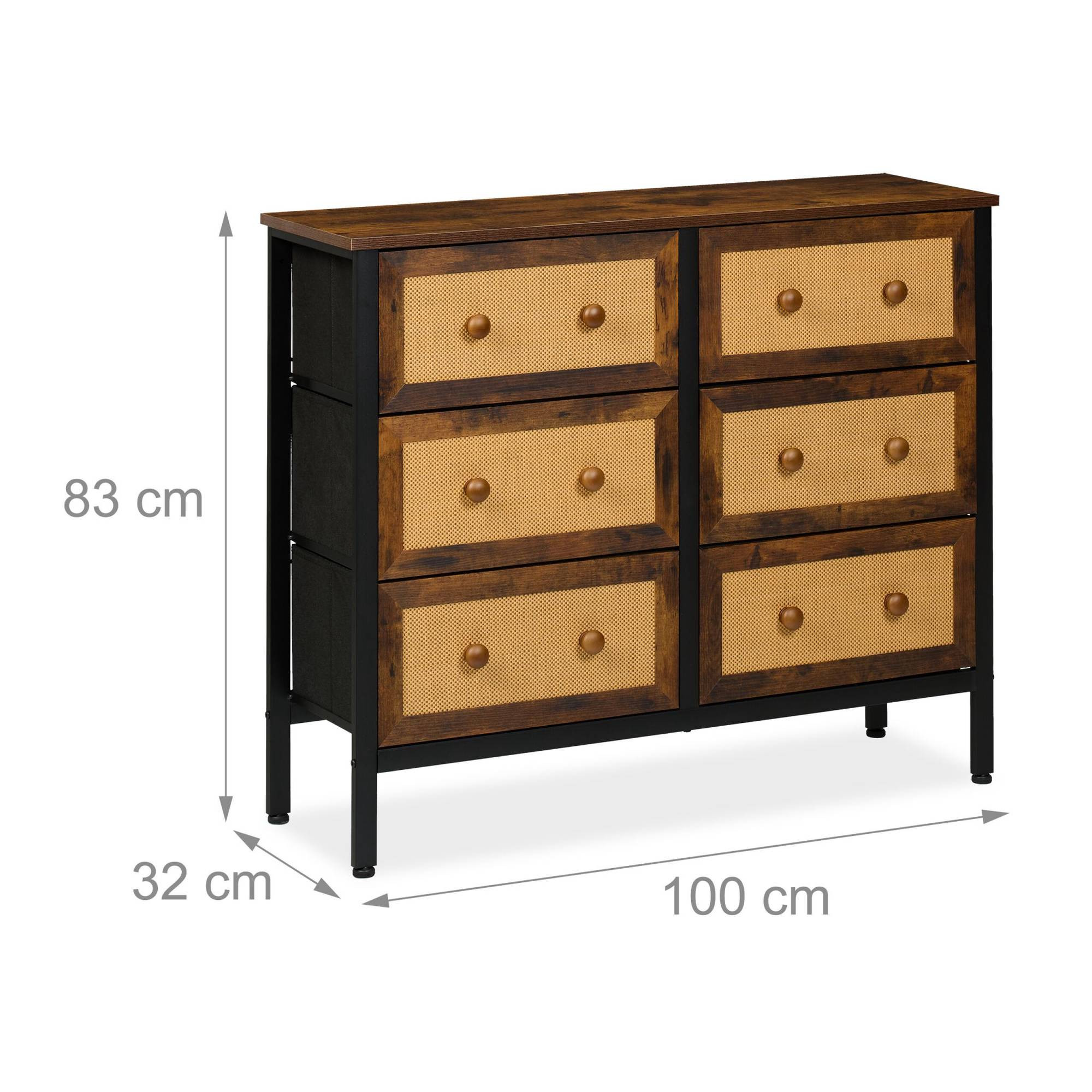 Commode 6 tiroirs style rotin