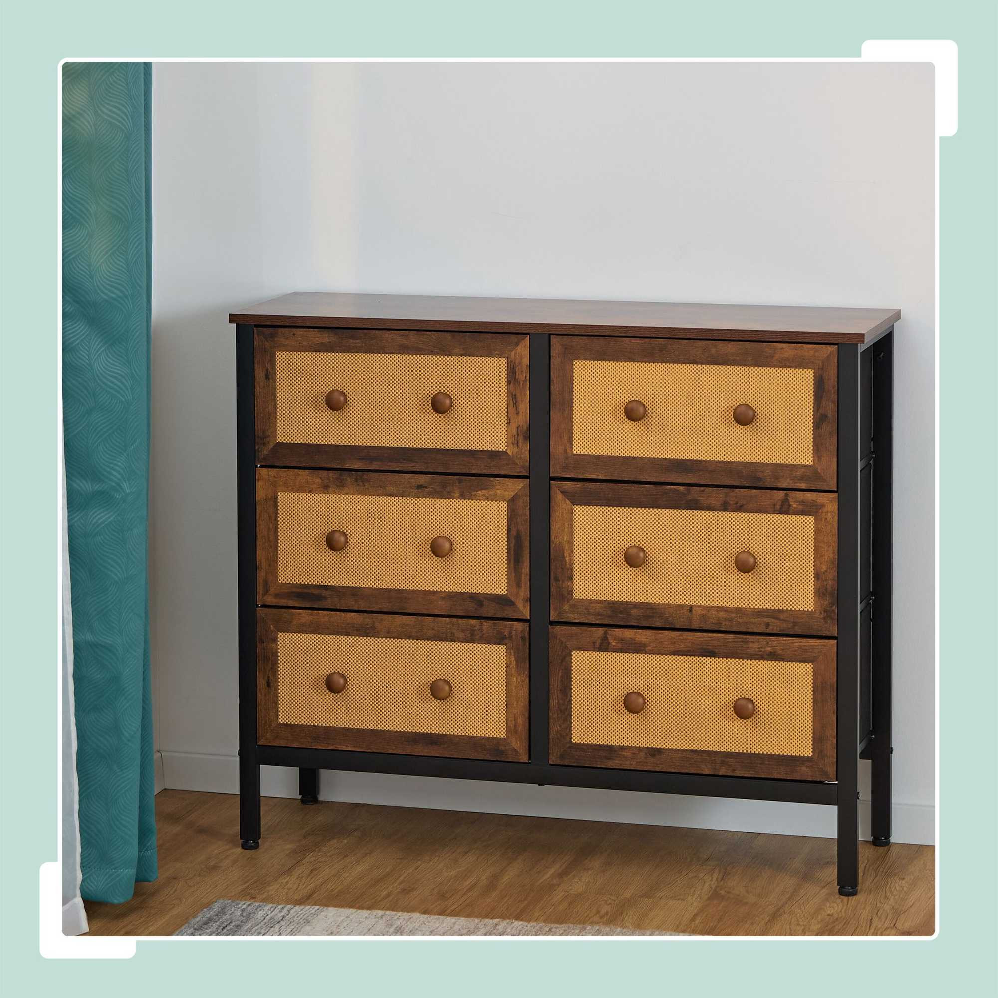 Commode 6 tiroirs style rotin