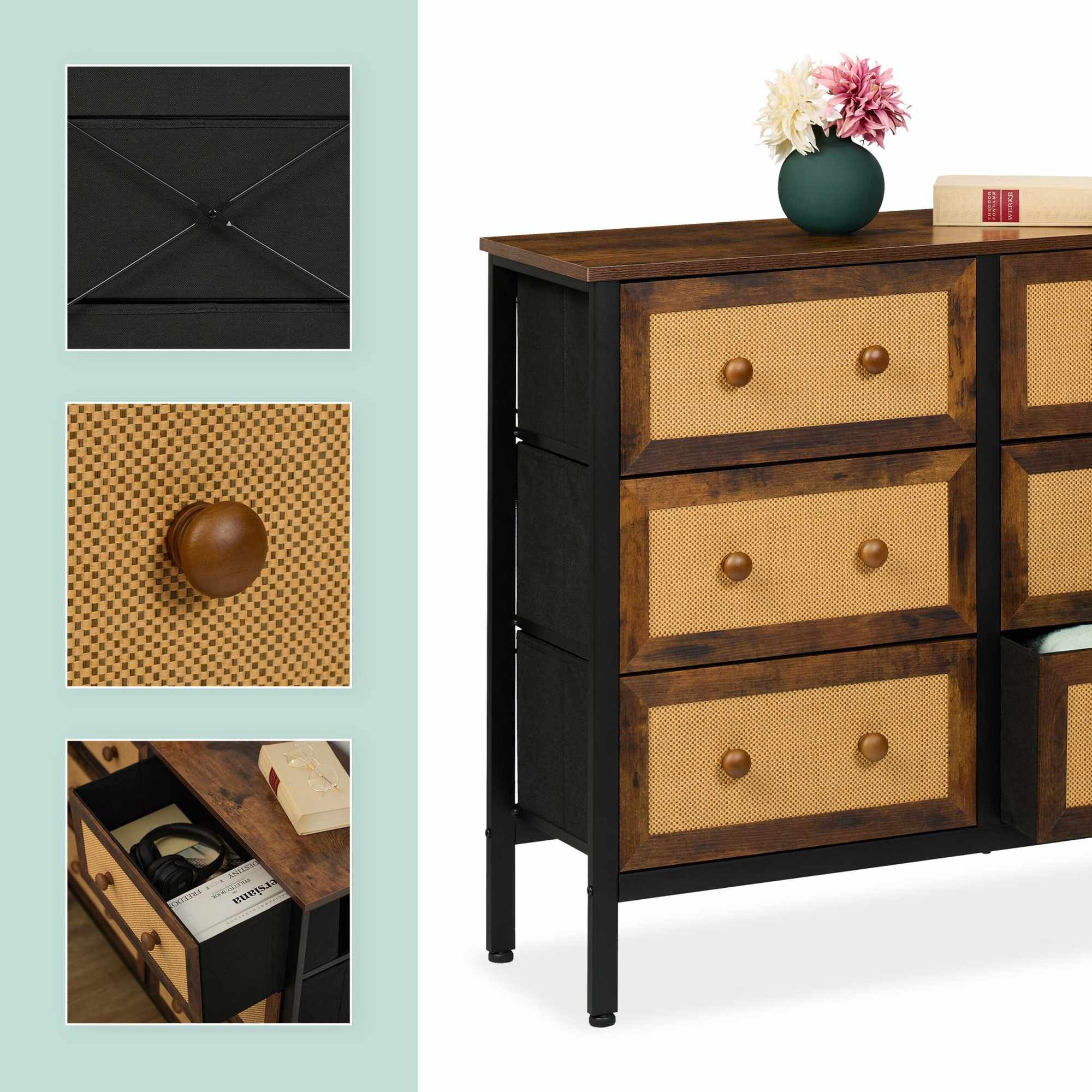Commode 6 tiroirs style rotin
