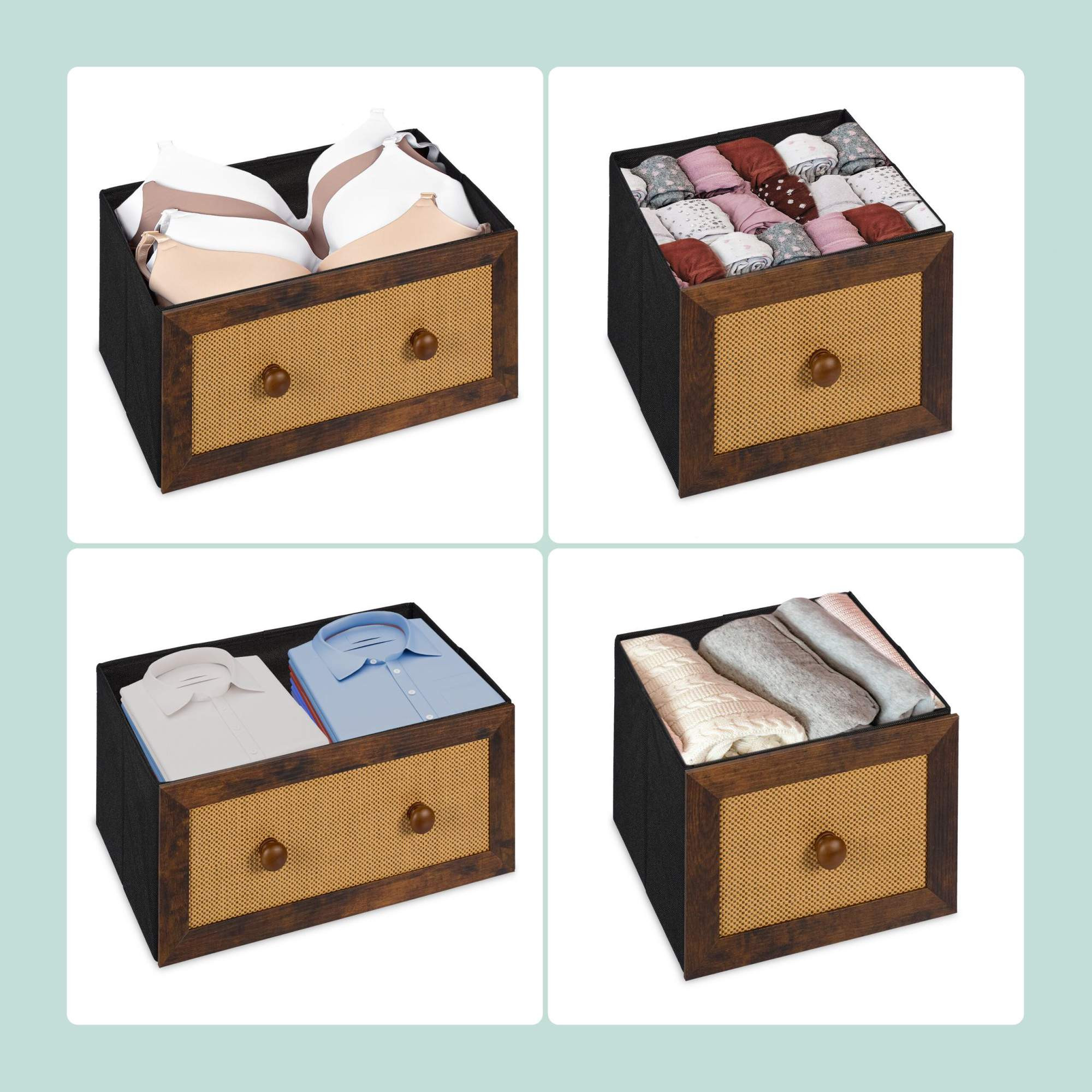 Commode 5 tiroirs aspect rotin