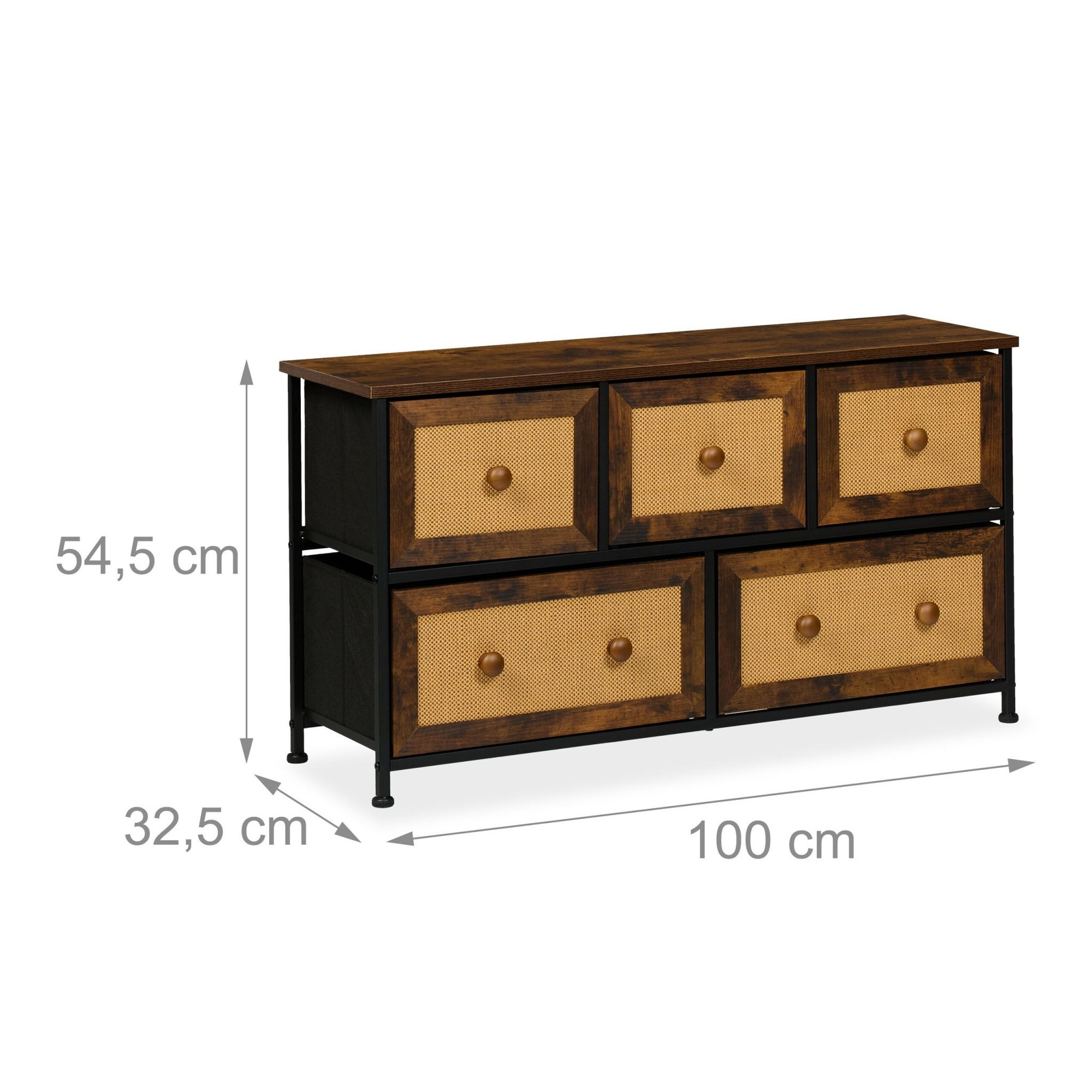 Commode 5 tiroirs aspect rotin