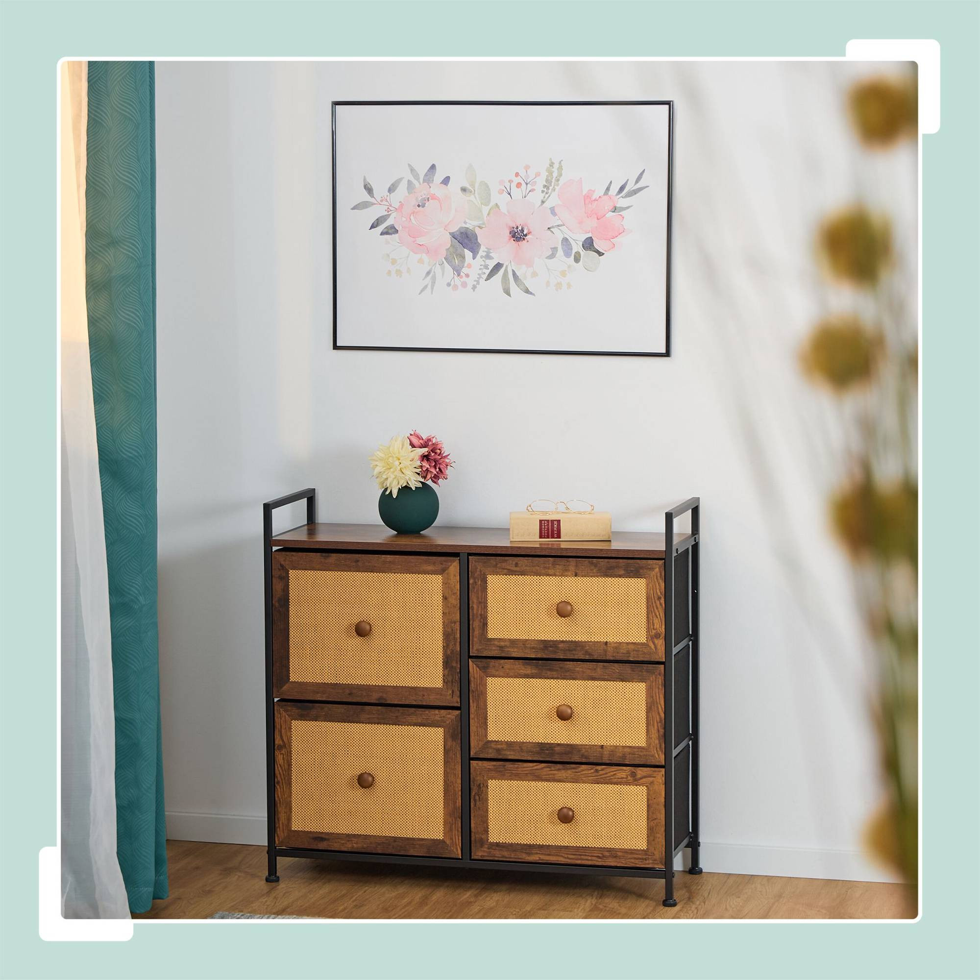 Commode met 5 laden in rotanlook