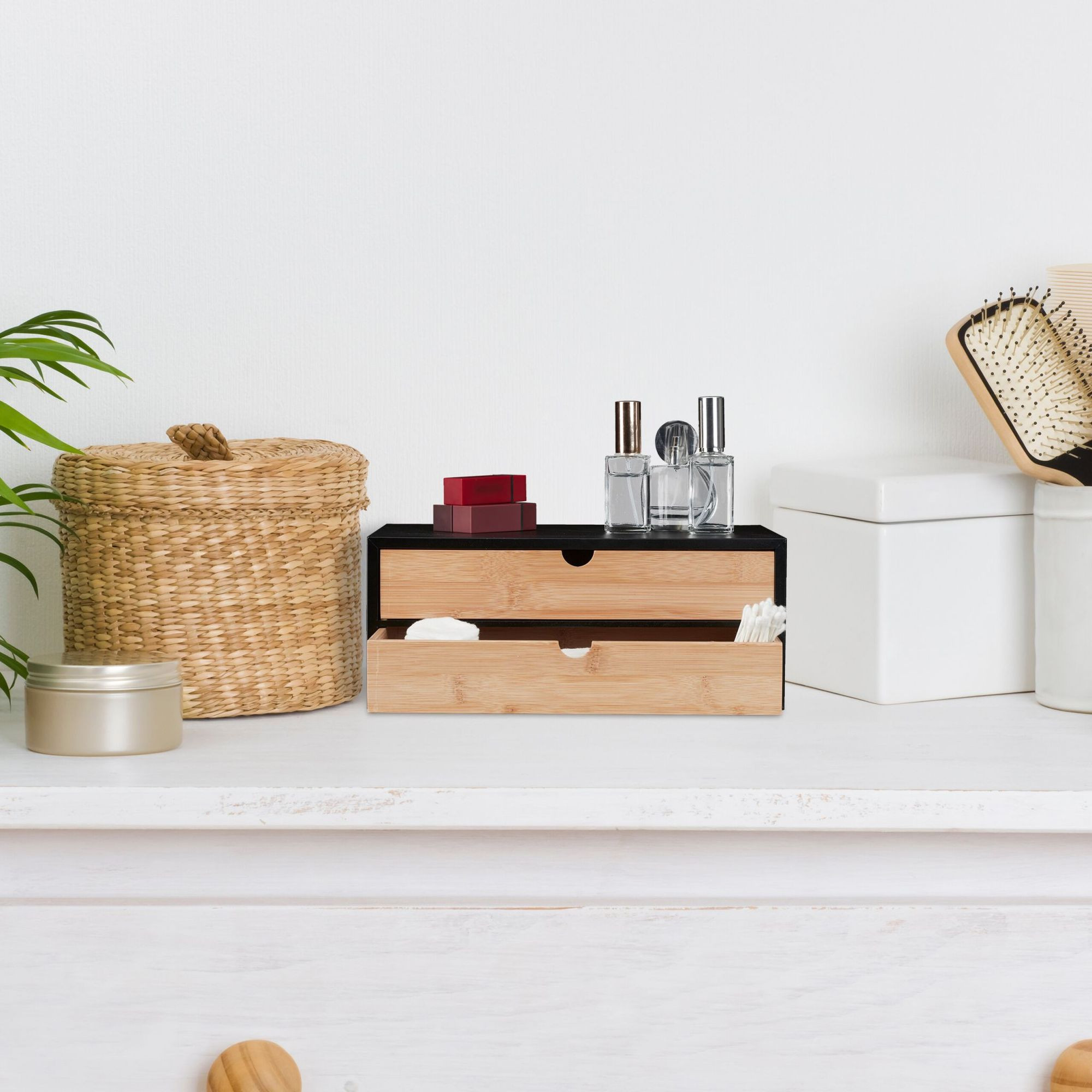 Drawer box in bamboo & MDF 2 compartments