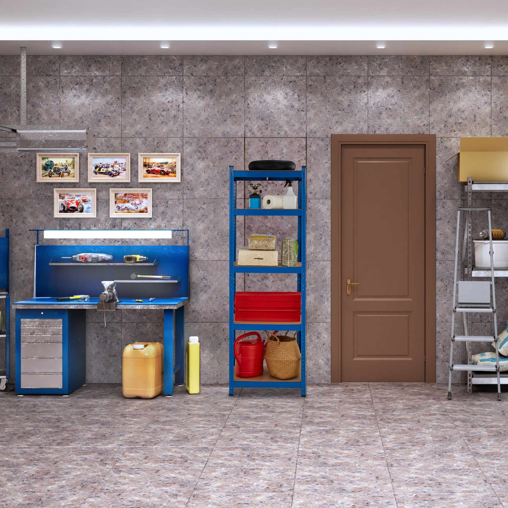 Scaffali robusti blu con 5 livelli