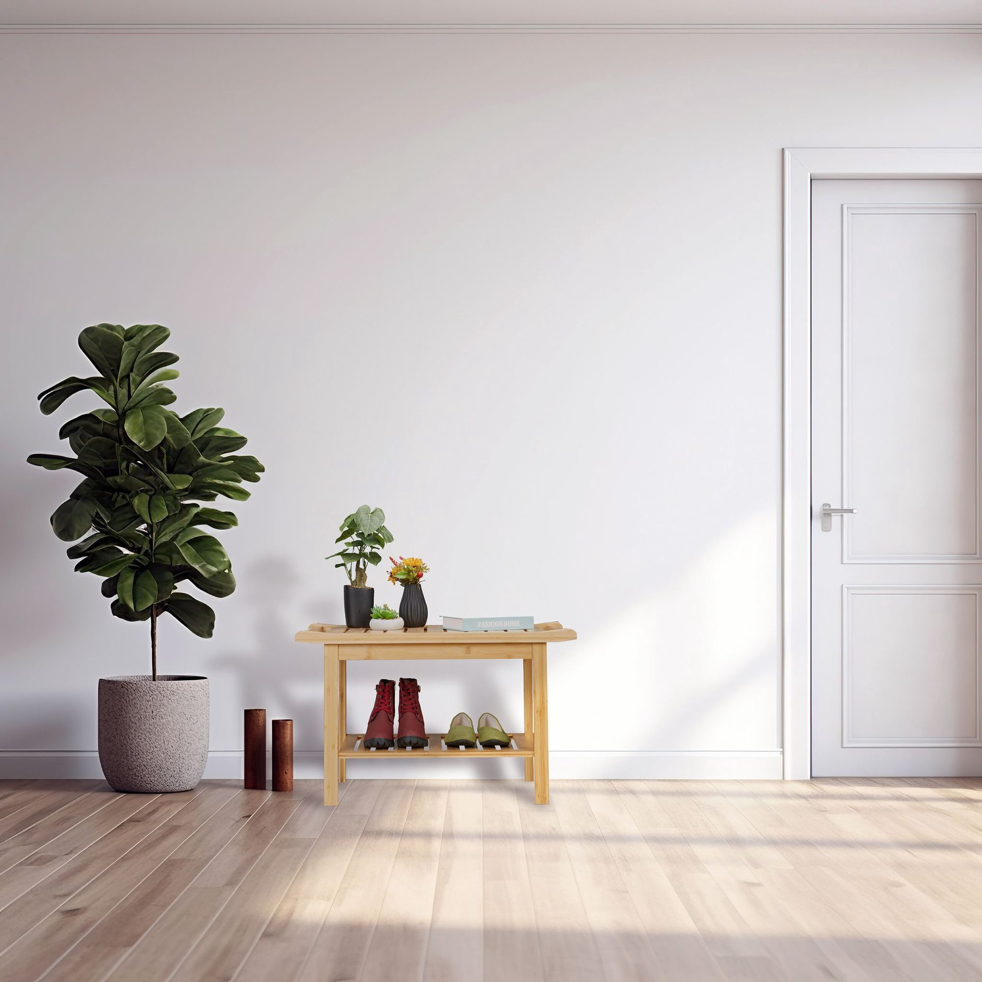 Taburete de baño de bambú con asa