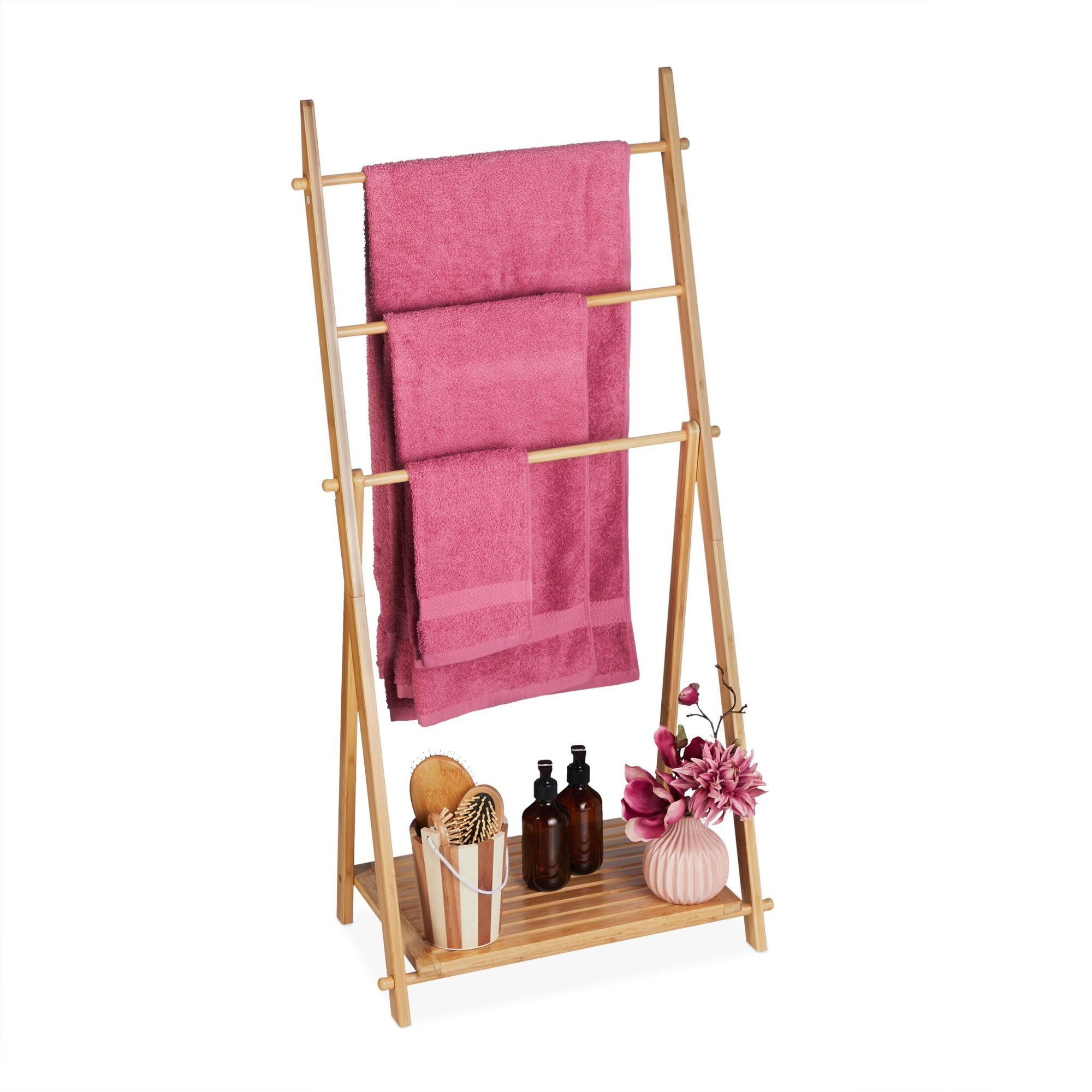 Escada de toalha de bambu com prateleira