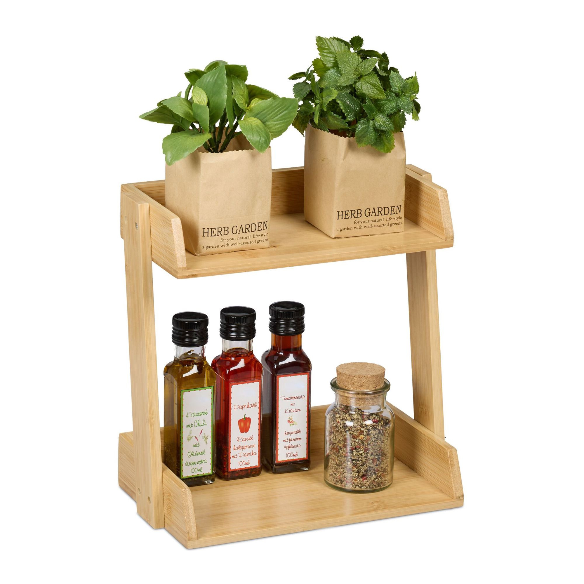 Porta-tempero de bambu com 2 níveis